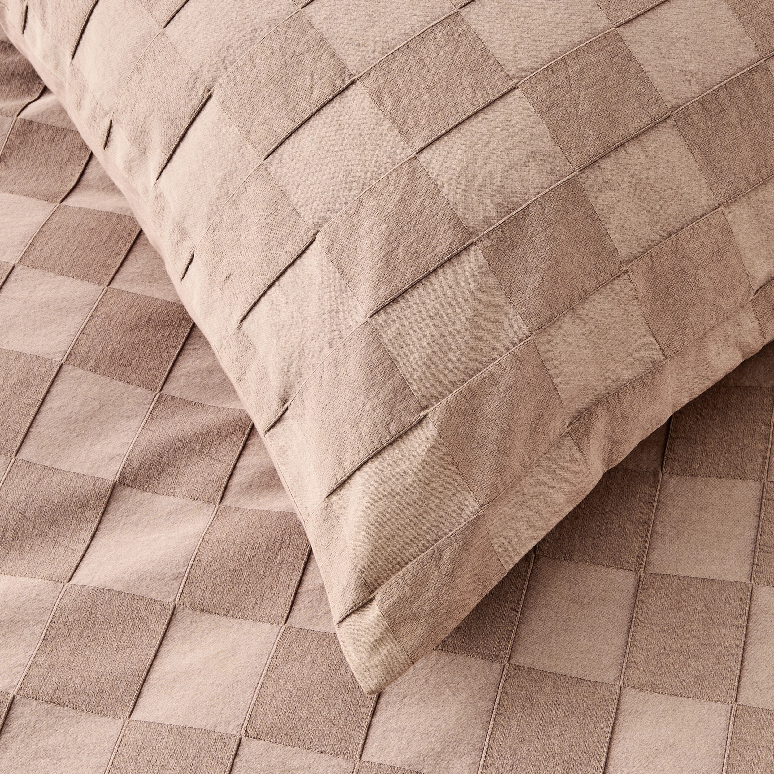 4 Check Stonewashed Australian Grown Cotton Quilt Cover Set - Queen Bed, Mocha, 4 of 8