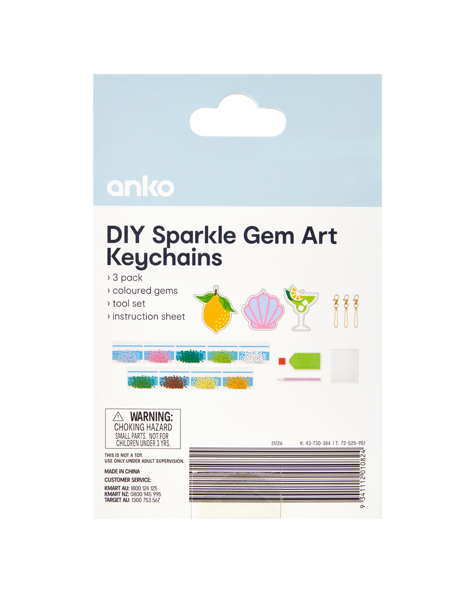 3 DIY Sparkle Gem Art Keychains - Tropical, 3 of 3