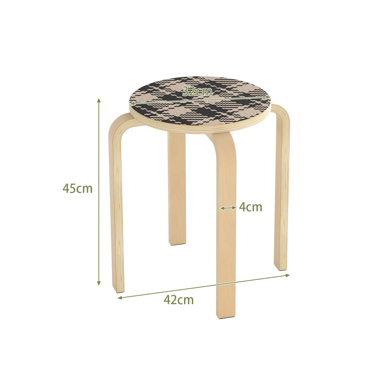 3 Costway 4PCS Stacking Stool Round Dining Chair Backless Rest Stools Birch Wood, 3 of 3