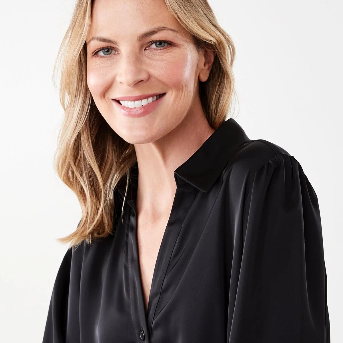 4 Long Sleeve Satin Shirt Black, 4 of 6