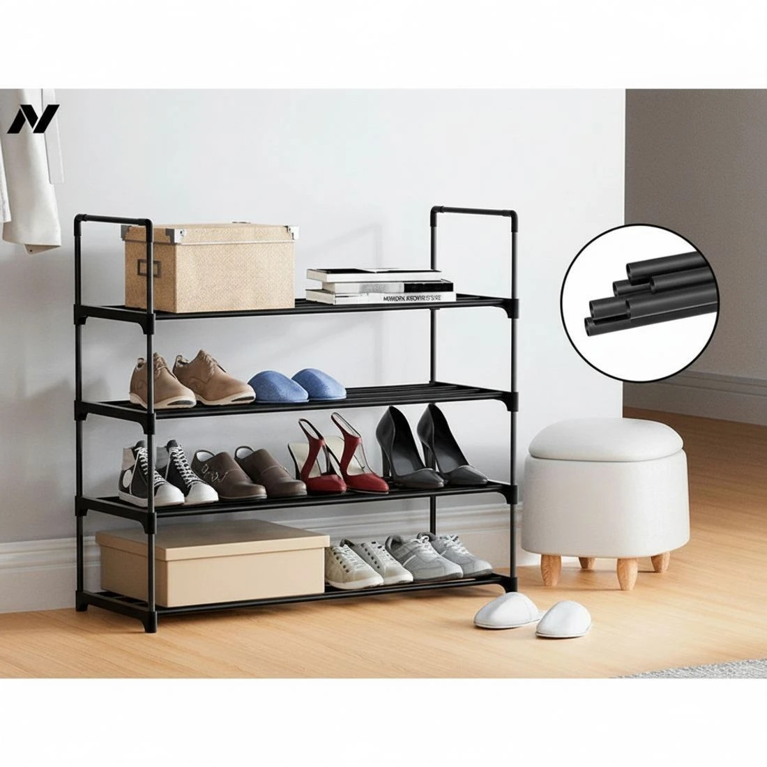 8 Artiss Shoe Rack Cabinet Stackable 4-Tier 16 Pairs Entryway Storage Organizer Easy Clean Sturdy Space Saving - Black, 8 of 8