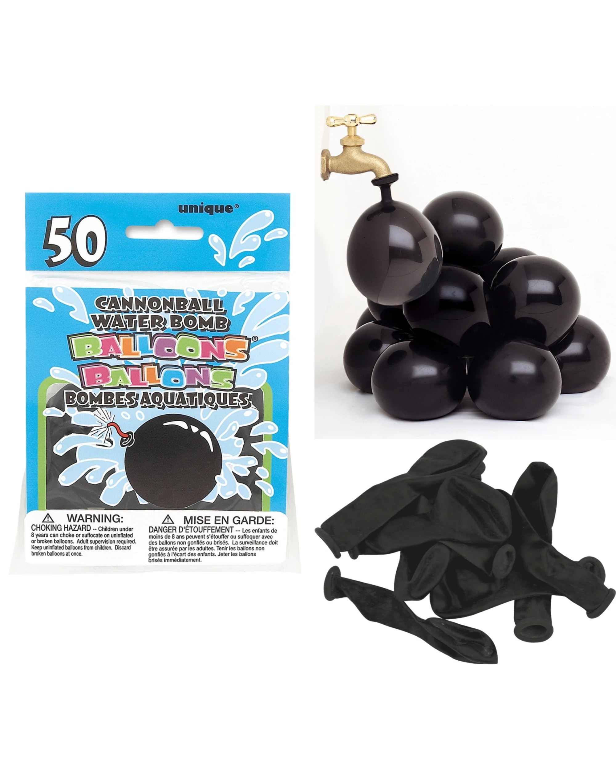 1 Unique Cannonball Water Bomb Balloons Pack of 50 - Black, 1 of 1