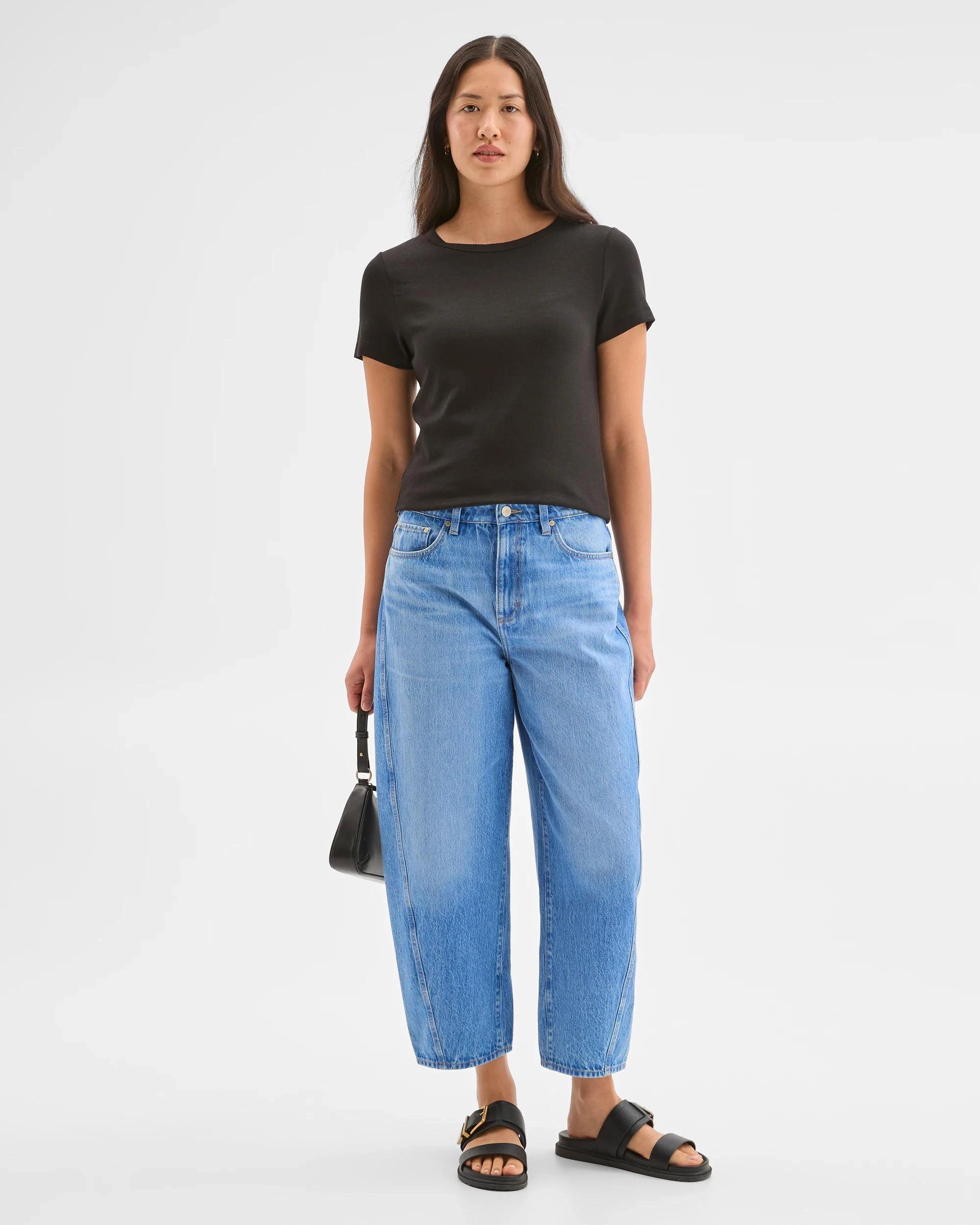 2 Target Woman Short Sleeve Picot Trim T-Shirt BLACK, 2 of 5