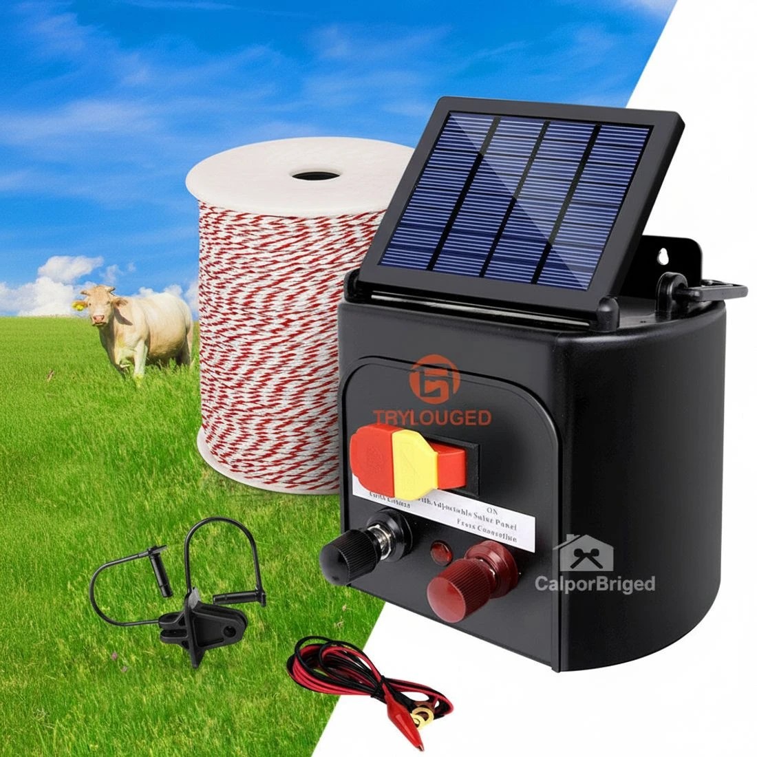 4 Giantz Fence Energiser 3KM Solar Powered Electric 500M Poly Wire Insulator - Multi, 4 of 4