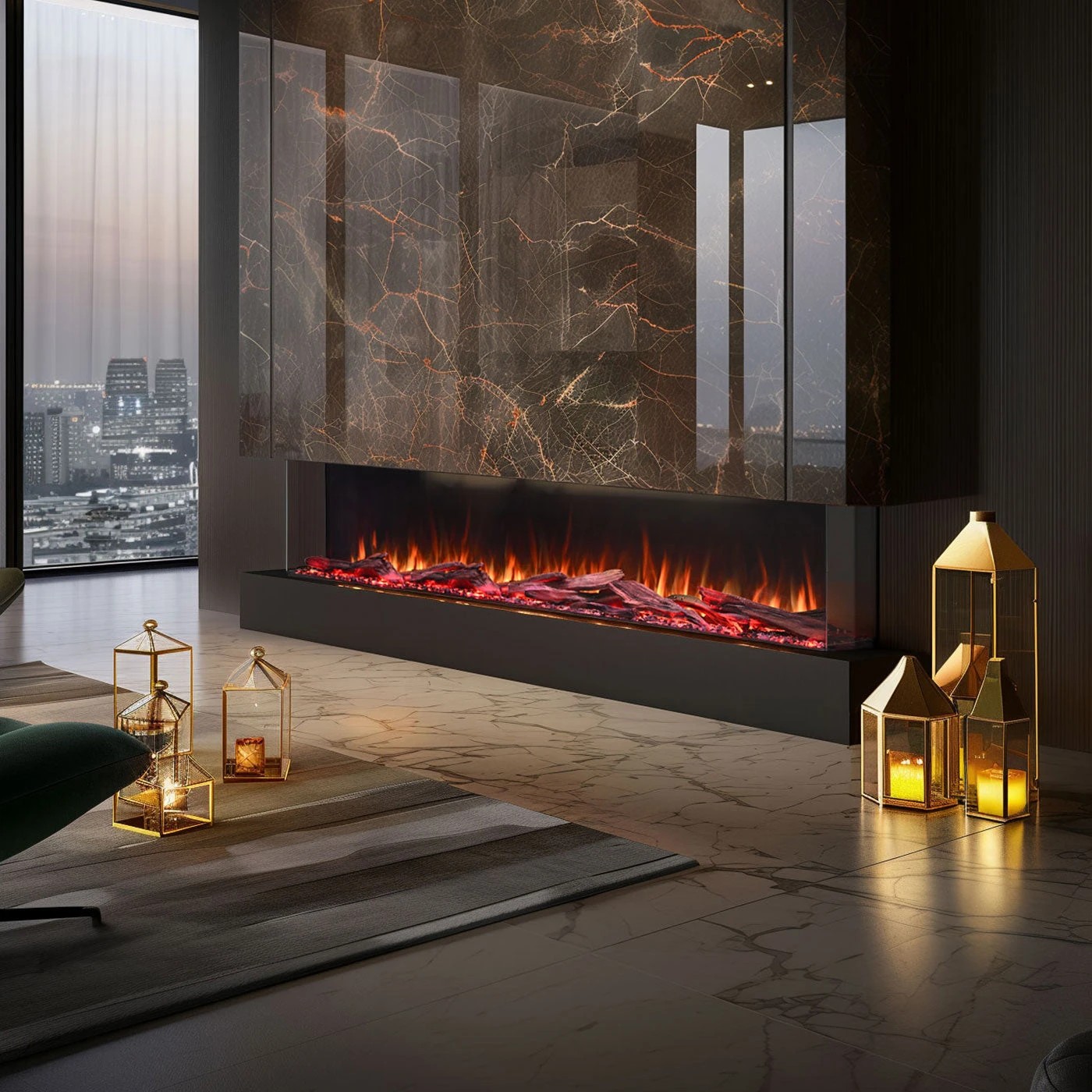 1 Moda Living Cascade 3-Sided 78 inch Extra Deep Electric Fireplace - Black, 1 of 7