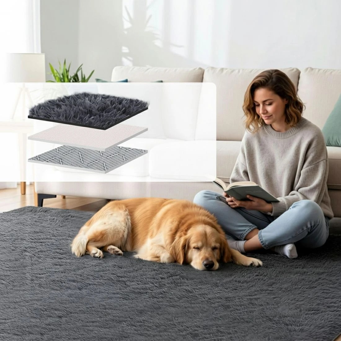 4 Artiss Floor Rug 200x290cm Plush Area Shaggy Rug Living Room Bedroom Carpet - Grey, 4 of 9