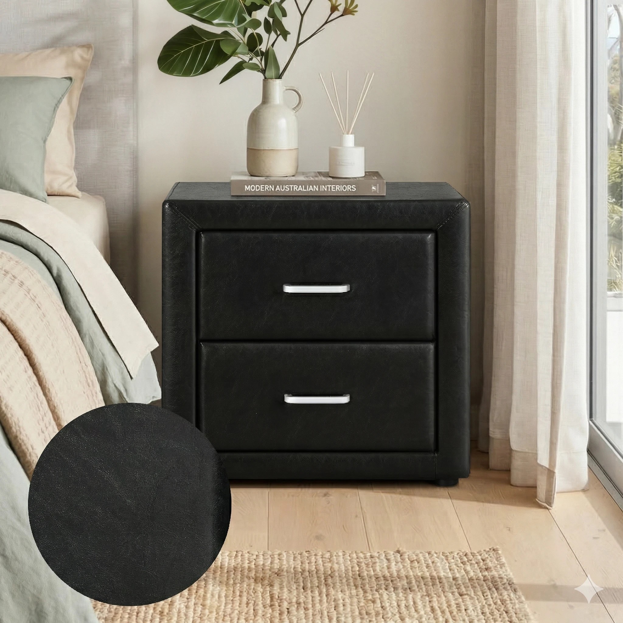 8 Artiss Gas Lift Queen Bed Frame and 2 Bedside Table Set Leather - Black, 8 of 9