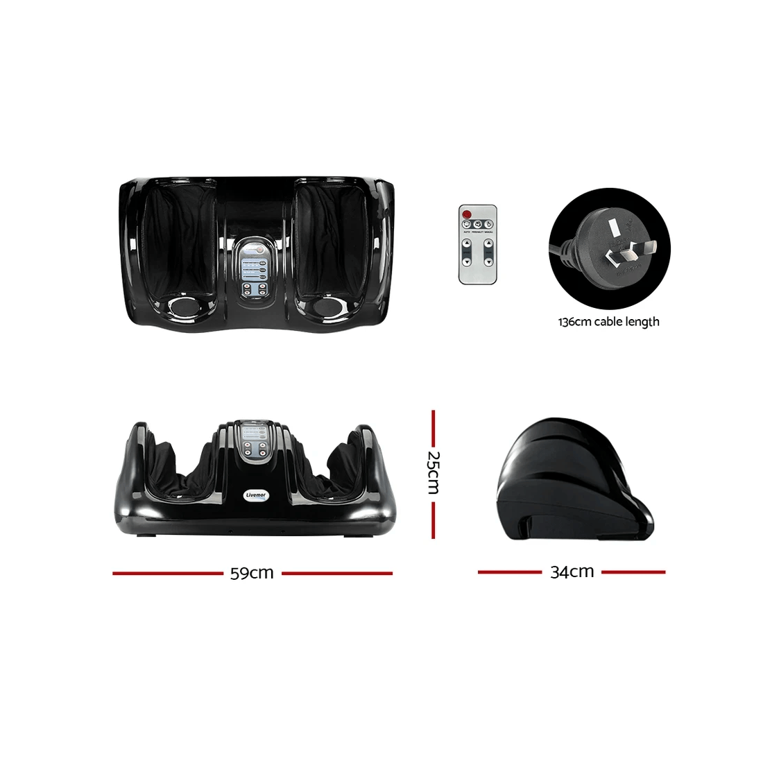 2 Livemor Foot Massager Shiatsu Massagers Electric Remote Roller Kneading - Black, 2 of 7