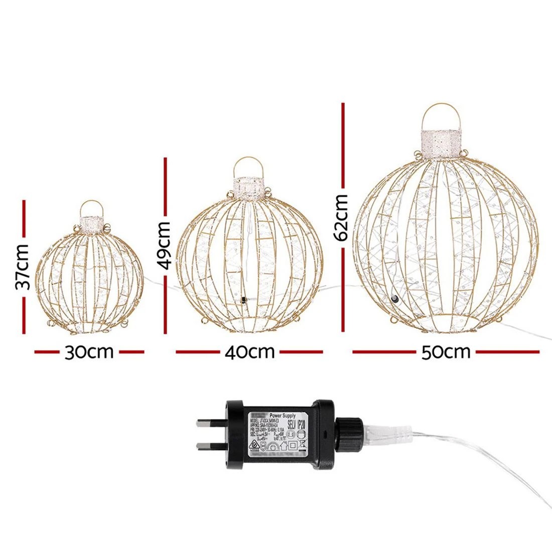 2 Jingle Jollys Christmas Lights 360 Led Fairy Light 3pcs Ball Decorations Set Led String Lights Indoor Outdoor - White, 2 of 7