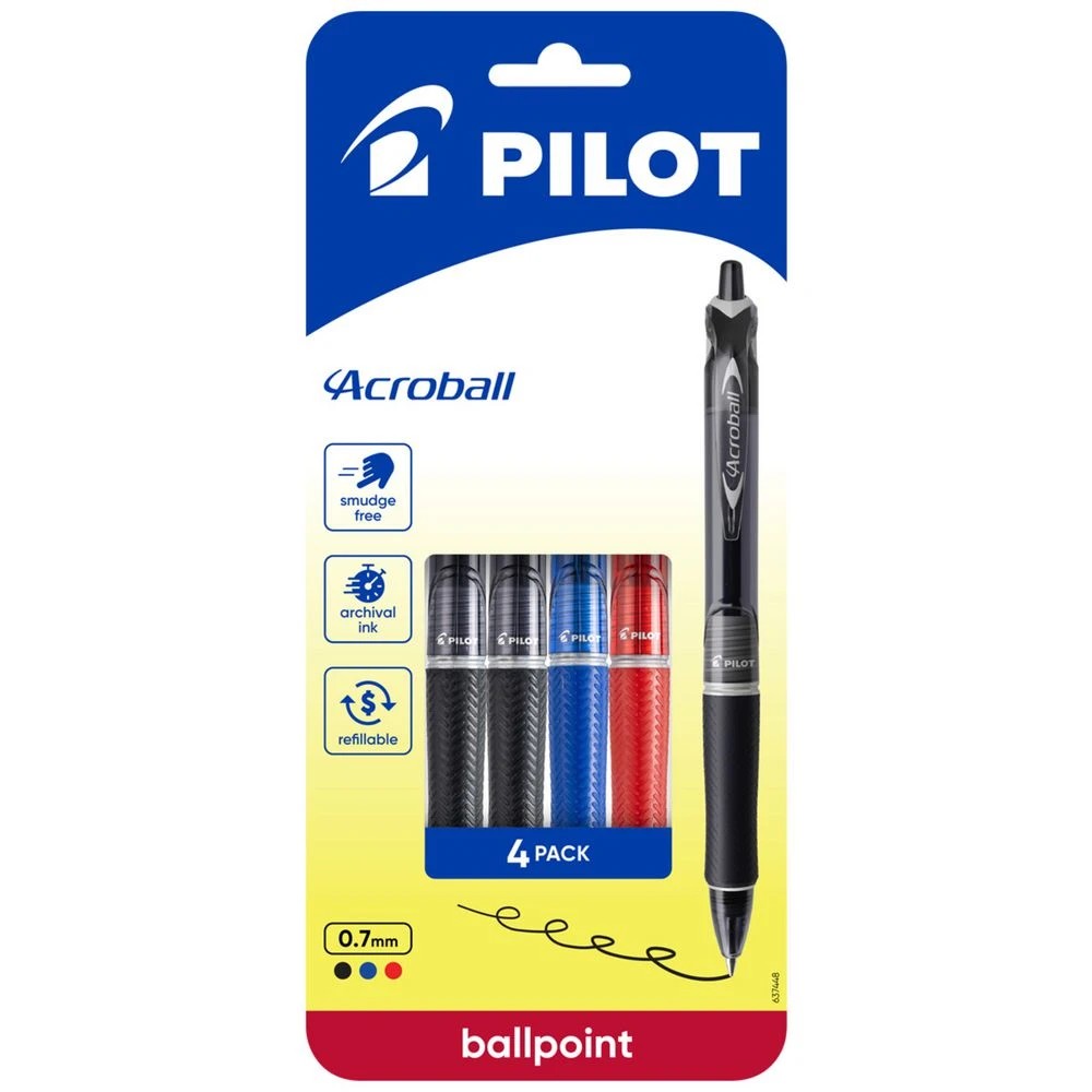 1 PILOT Acroball Hybrid Ballpoint Pen Fine 0.7mm Assorted 4Pk, 1 of 8