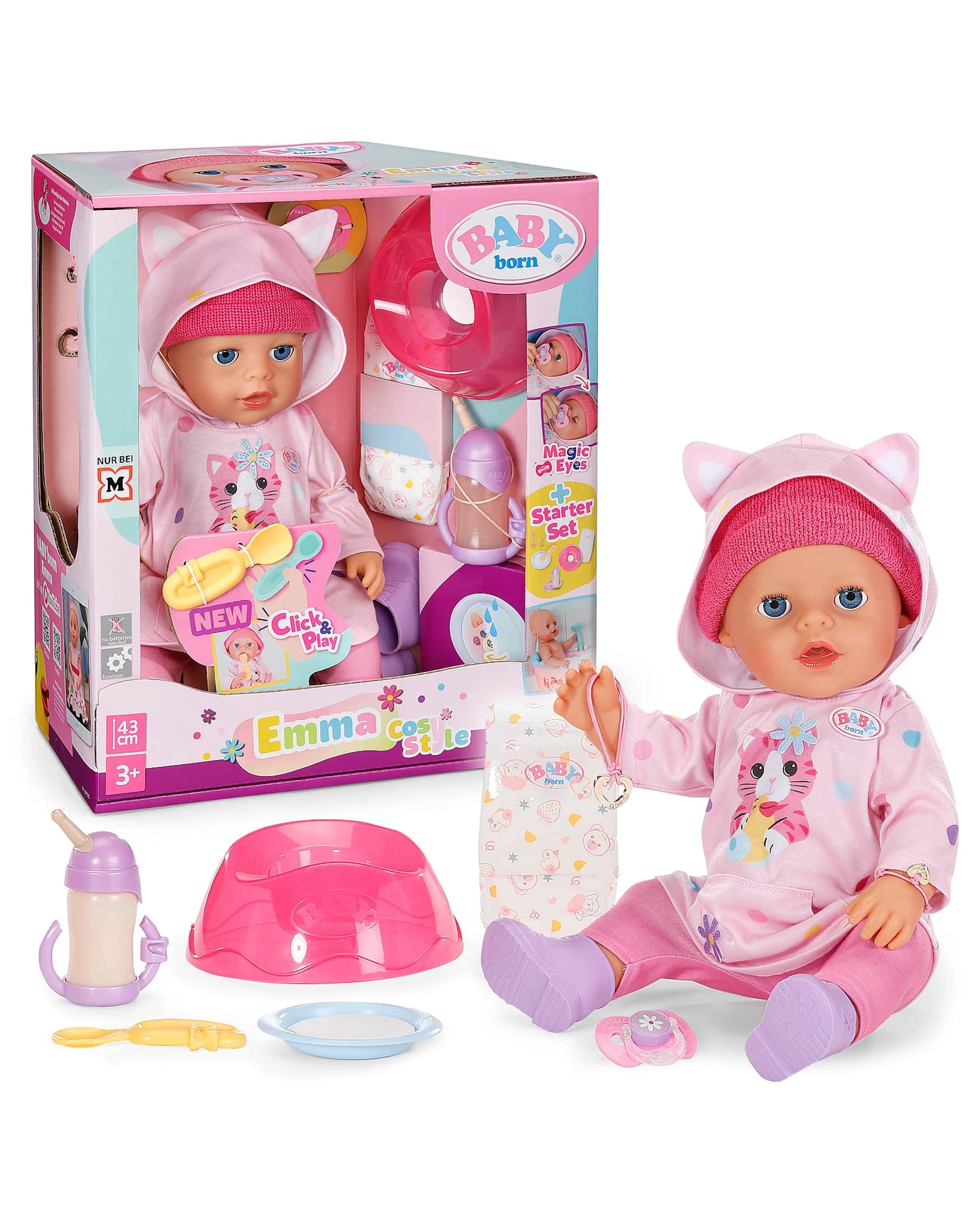 1 Baby Born 43cm Emma Cosy Style Click and Play Starter Set, 1 of 10