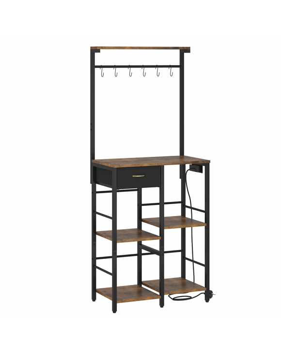 Advwin Coffee Bar Station 5 Tier Coffee Stand with Drawer Kitchen Bakers Rack with Power Outlet