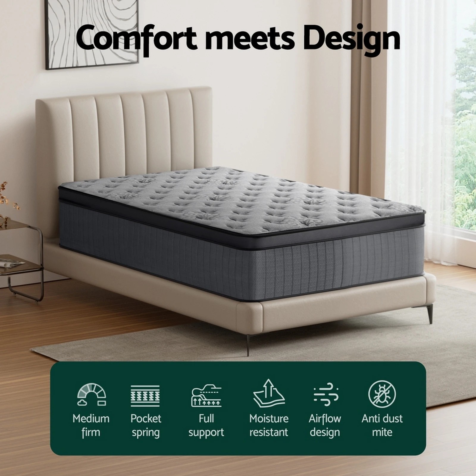 4 Bed Mattress Giselle 34cm Single - Single Bed - Grey, 4 of 7
