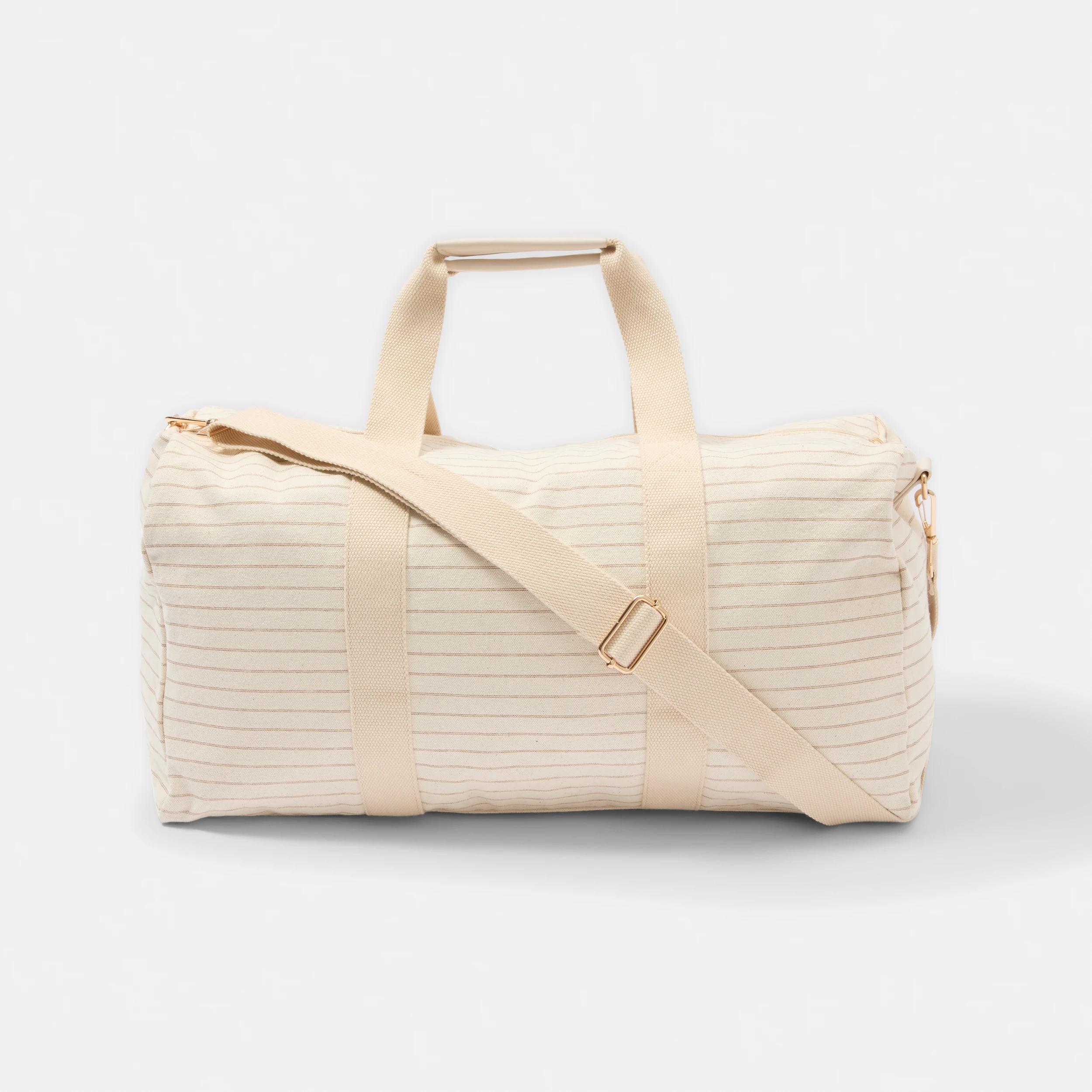 1 Canvas Weekender Bag Beige Strp, 1 of 7