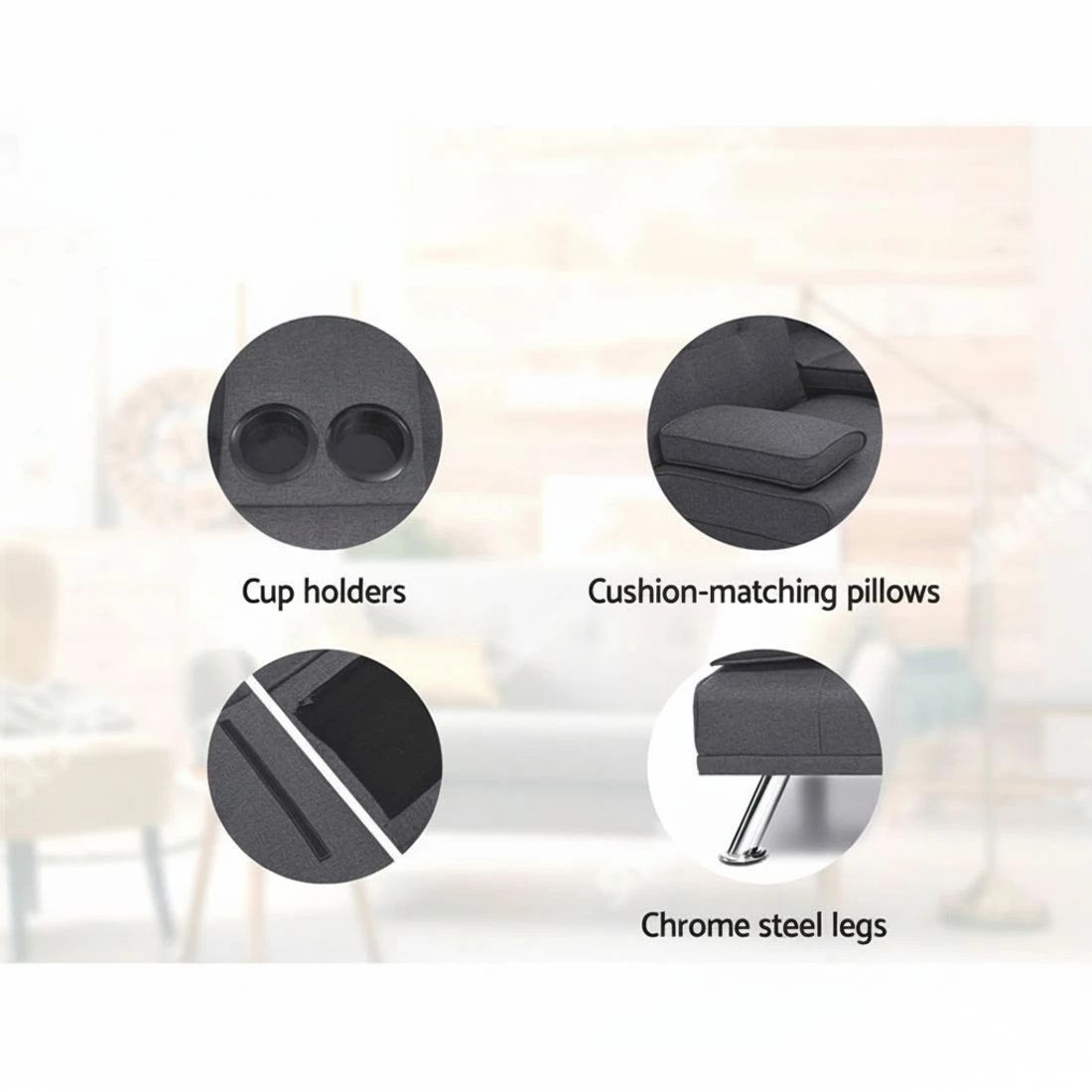 6 Artiss Sofa Bed 175CM Dark  Fabric - Grey, 6 of 6