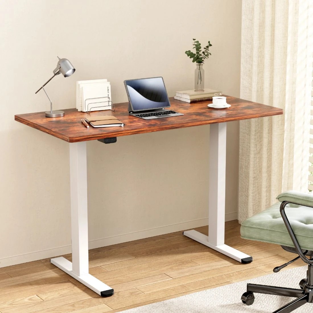 3 Artiss Standing Desk Motorised Dual Motor 120CM Rustic Brwon - Brown, 3 of 7