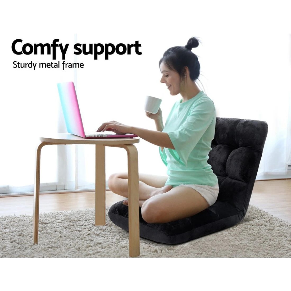 5 Artiss Lounge Sofa Bed Flannel Fabric - Black, 5 of 8