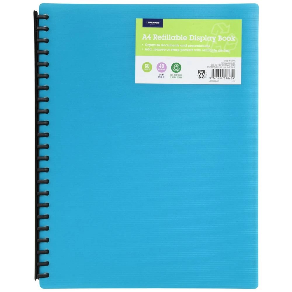 1 J.Burrows A4 Refillable Display Book 60 Pocket Teal, 1 of 3