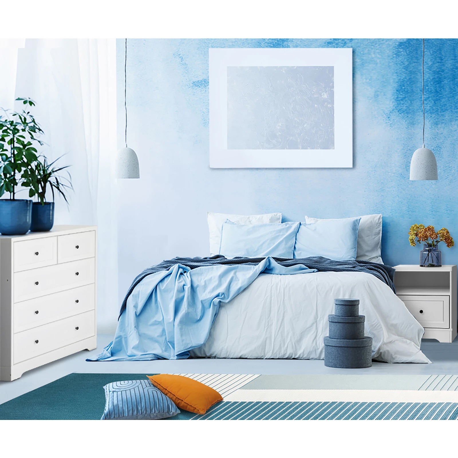 6 Oikiture 2PCS Bedside Tables Nightstand Hamptons Furniture - White, 6 of 8