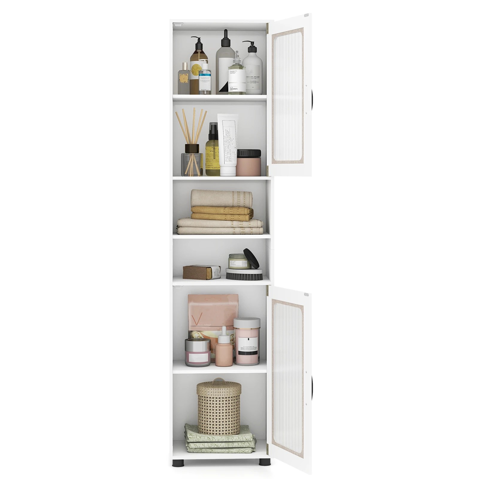 6 Costway 1.7M Bathroom Storage Cabinet Slim Sideboard w/2 Fluted Doors - White, 6 of 8