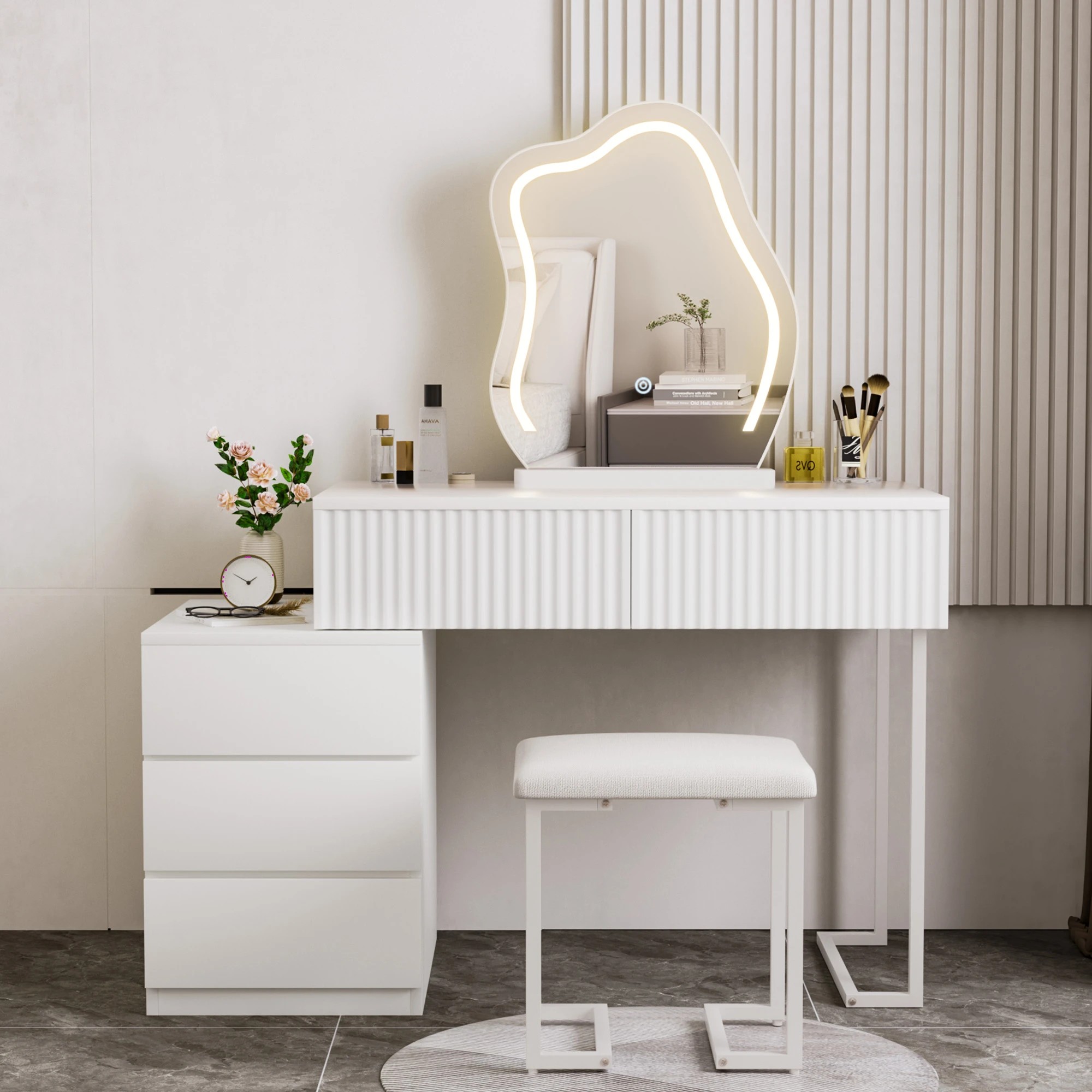 3 Levede Led Mirror Dressing Table Set-White, 3 of 9