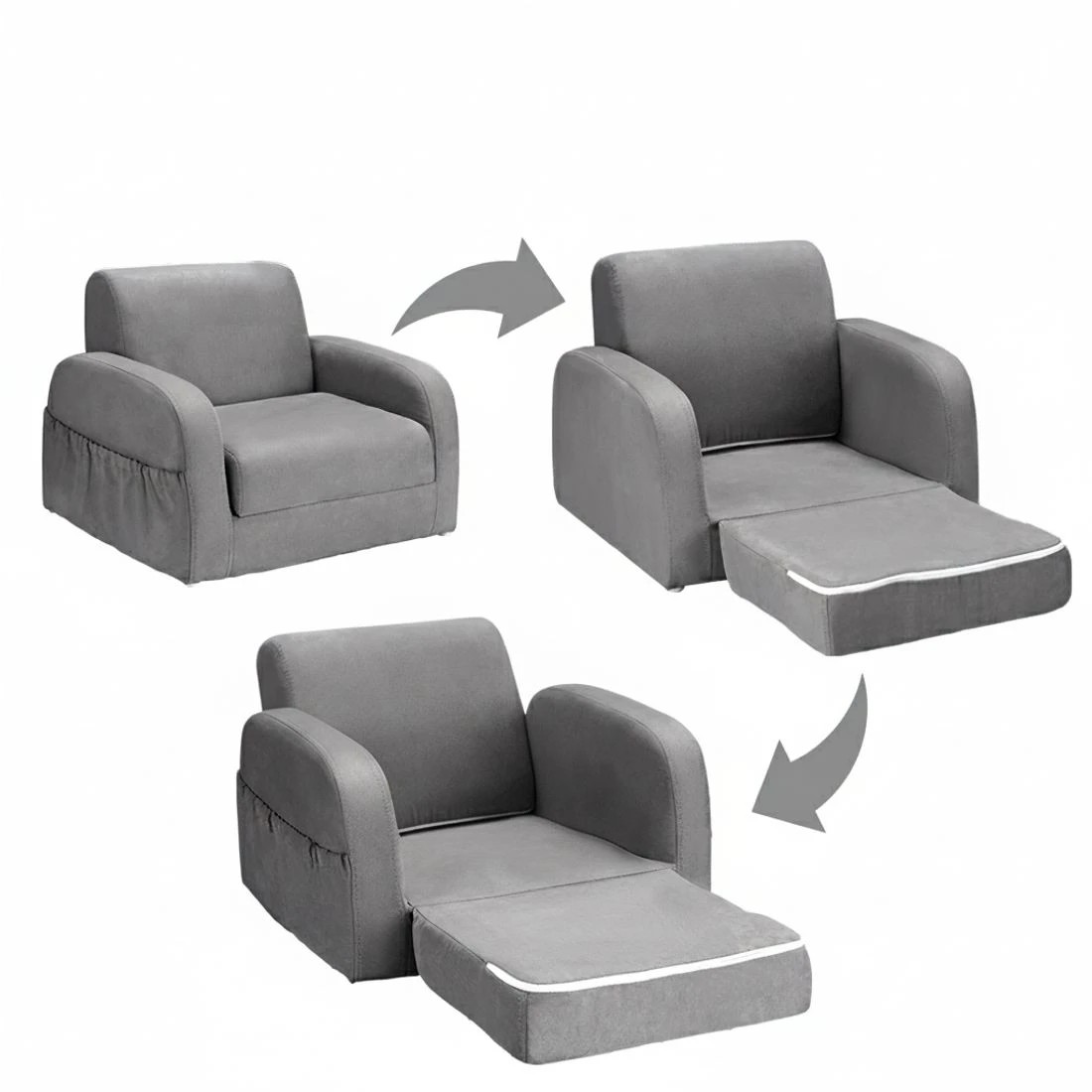 4 Keezi Kids Sofa 1 Seater Children Flip Open Couch Lounger Armchair Soft - Grey, 4 of 5