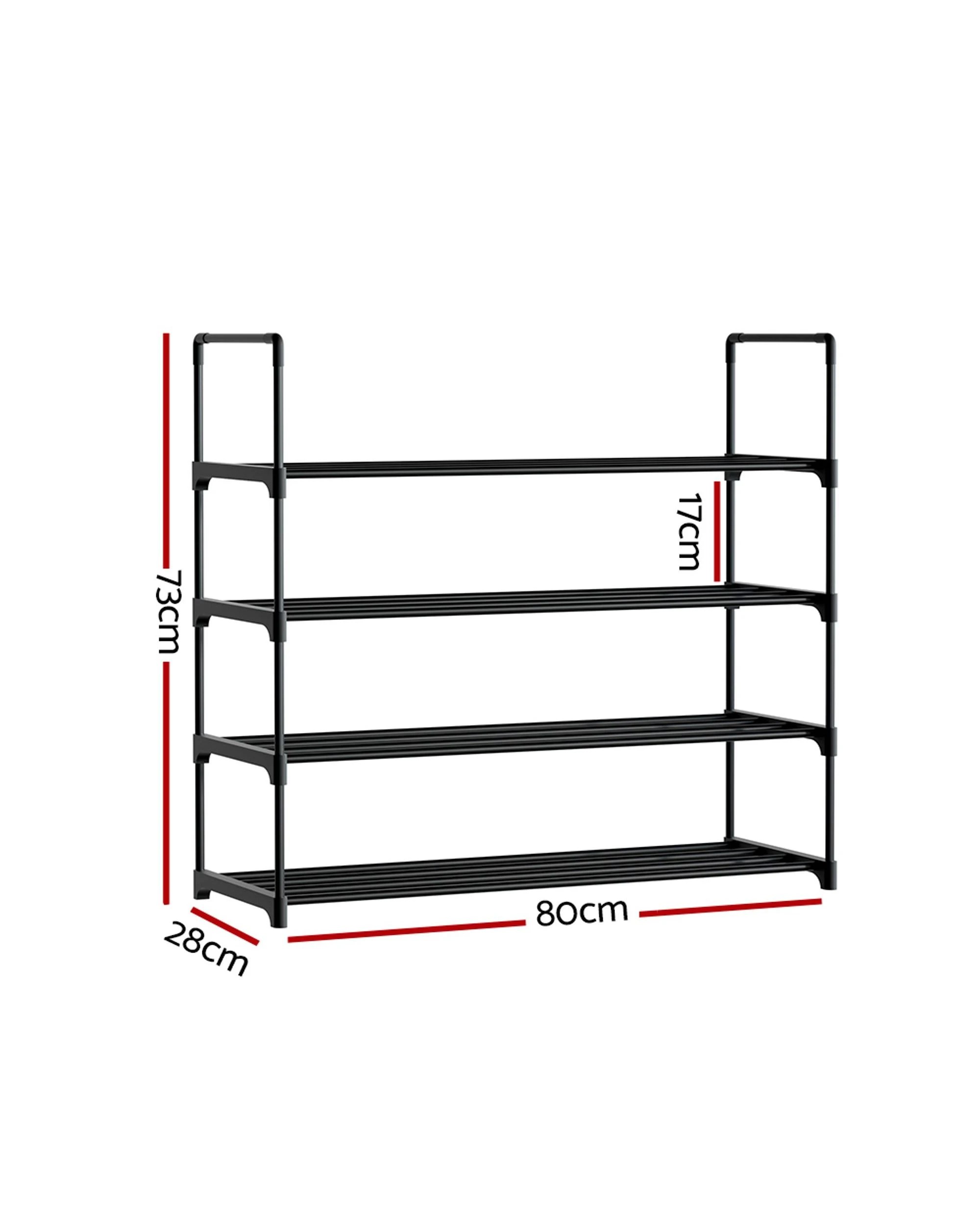 2 Artiss Shoe Rack Cabinet Stackable 4-Tier 16 Pairs Entryway Storage Organizer Easy Clean Sturdy Space Saving - Black, 2 of 8