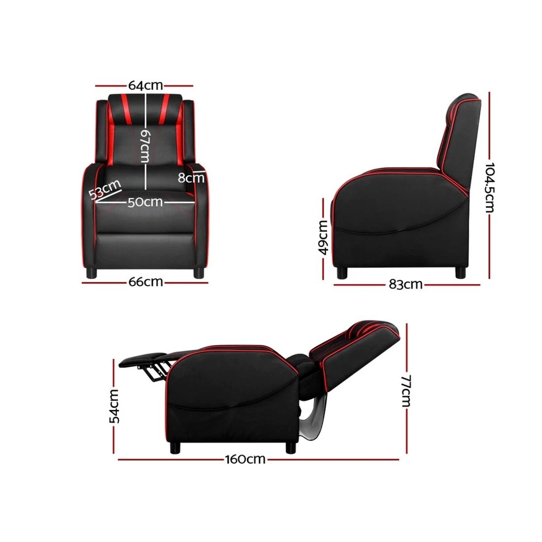 2 Artiss Recliner Chair Gaming Chair Leather  Serik - Black, 2 of 8