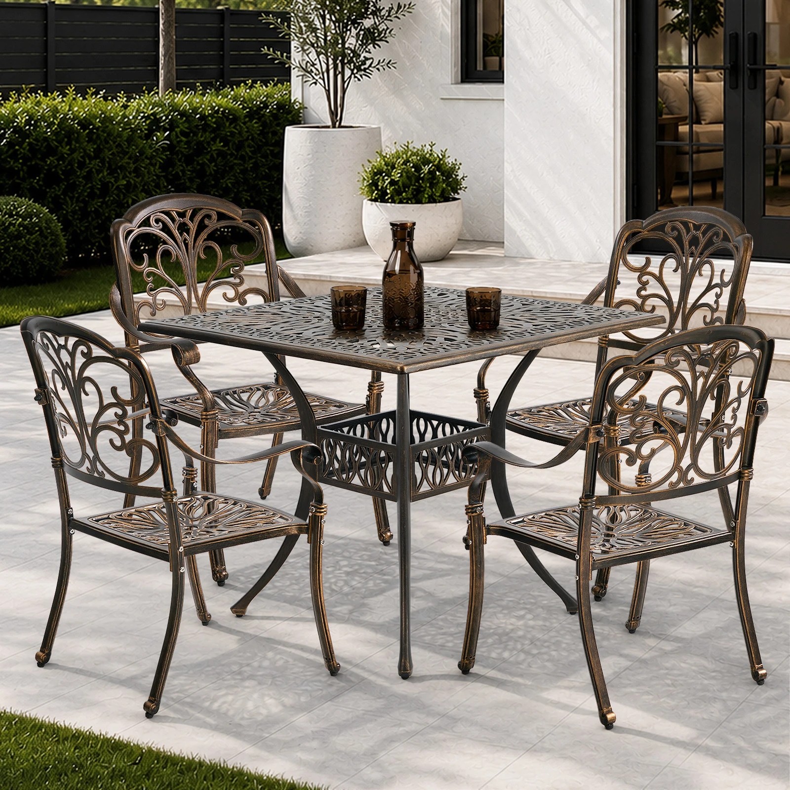 3 Livsip 5 Piece Outdoor Dining Setting Cast Aluminium Table Chairs Furniture - Bronze, 3 of 7