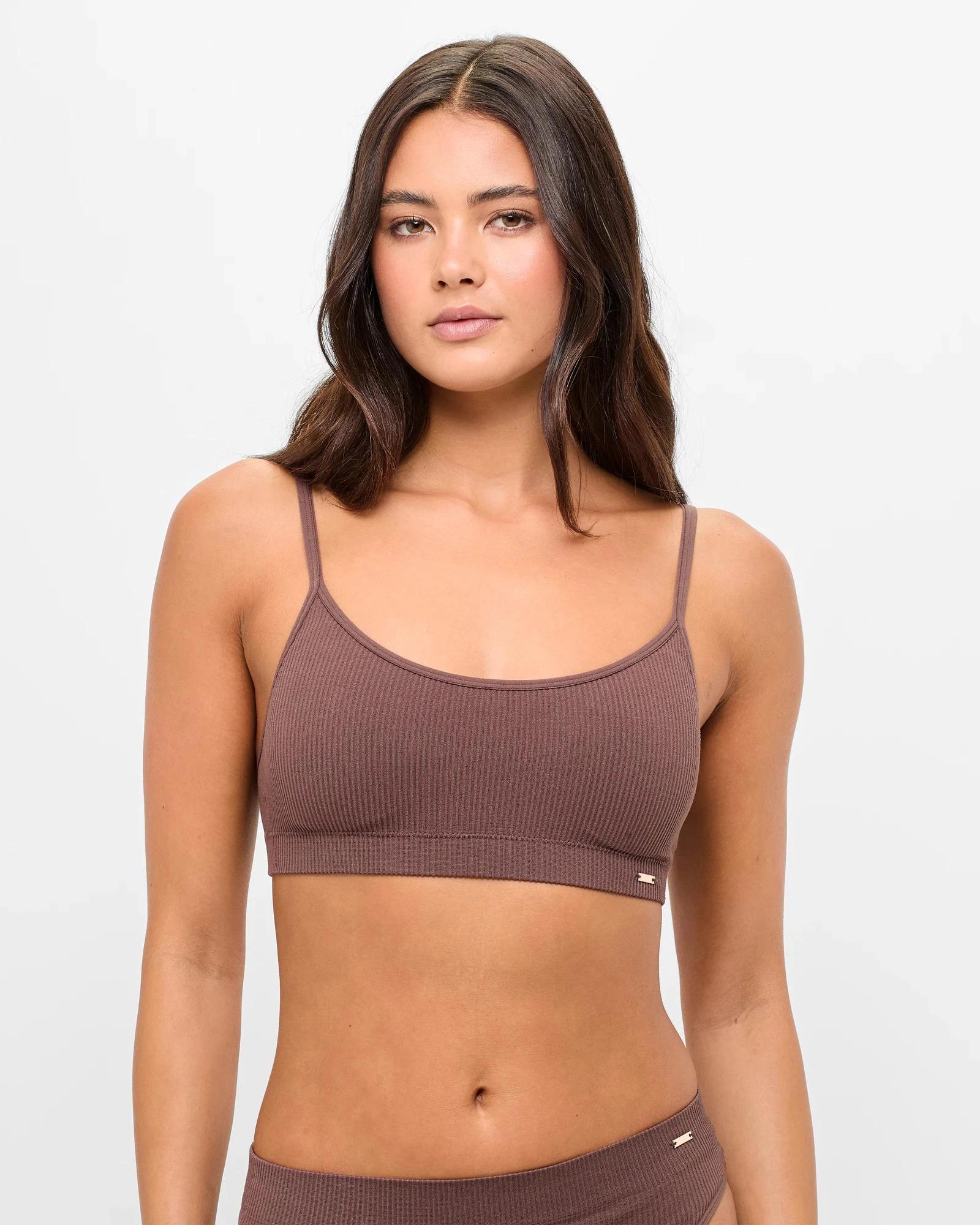 1 Lily Loves Ribbed Seamfree Strappy Crop Top CHOCOLATE, 1 of 4