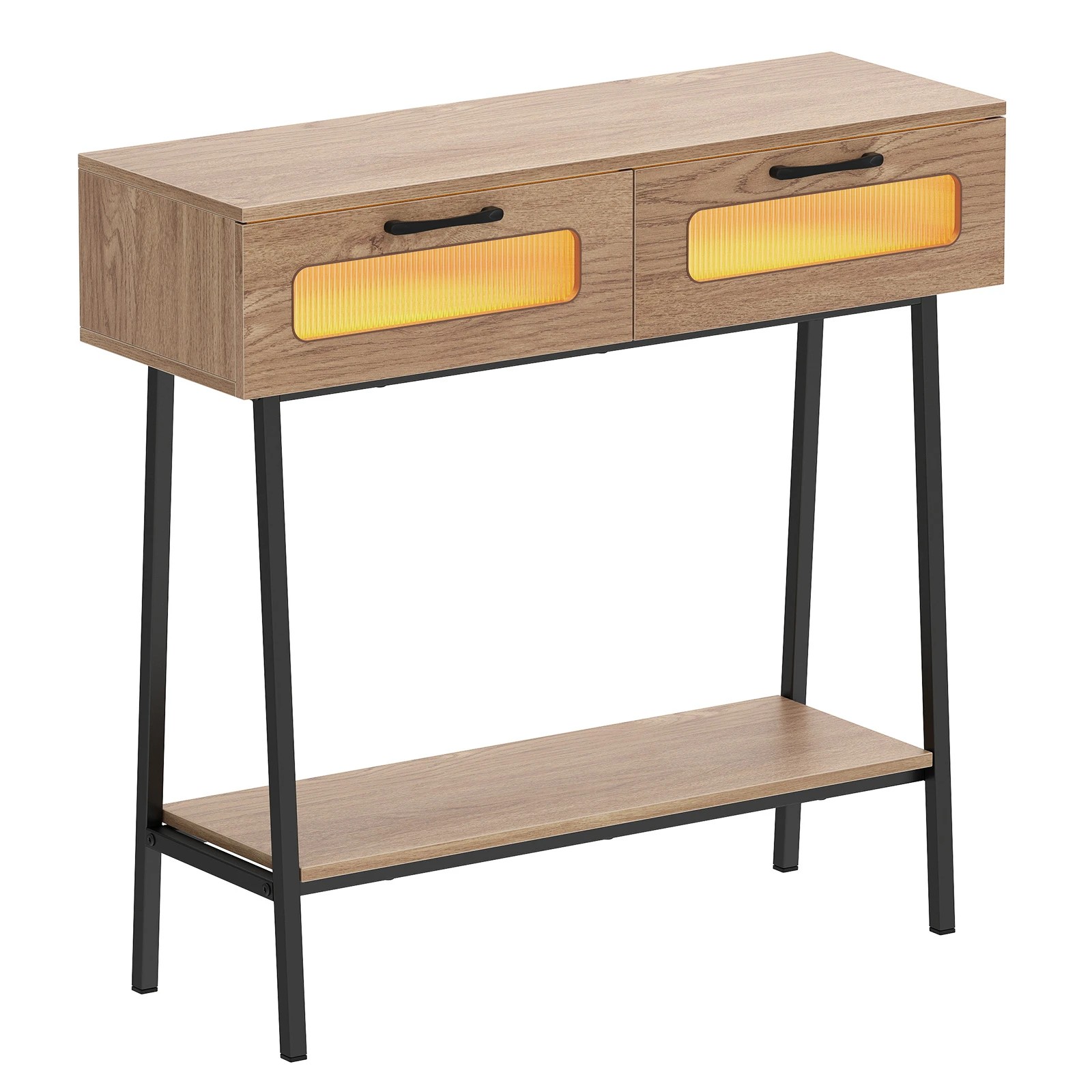 1 Costway Farmhouse Console Table w/LEDs 2-Tier Narrow Sofa Side Table, 1 of 7