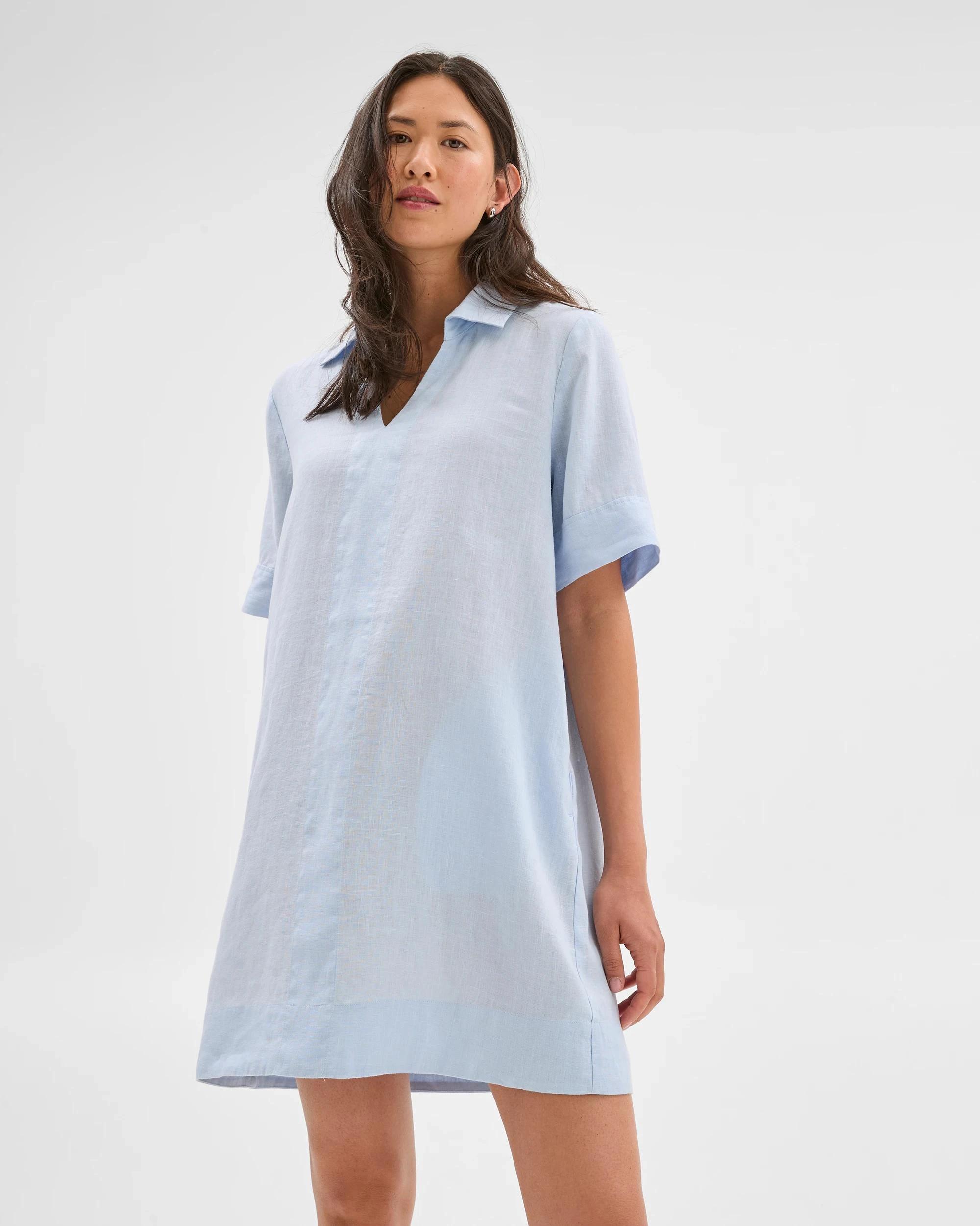 1 Target Woman European Linen Polo Mini Dress SUMMER BLUE, 1 of 7