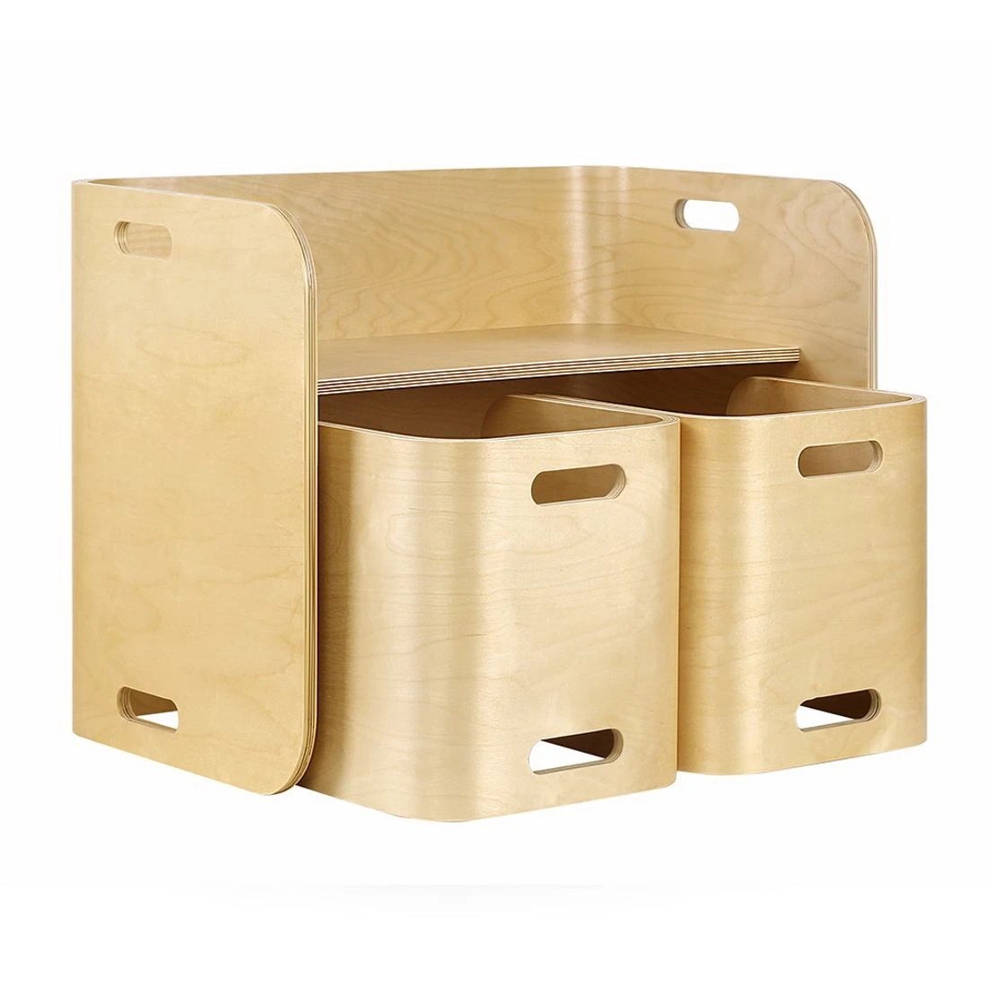 1 Keezi 3PCS Kids Table and Chairs Set Multifunctional Storage Desk - Natural, 1 of 8