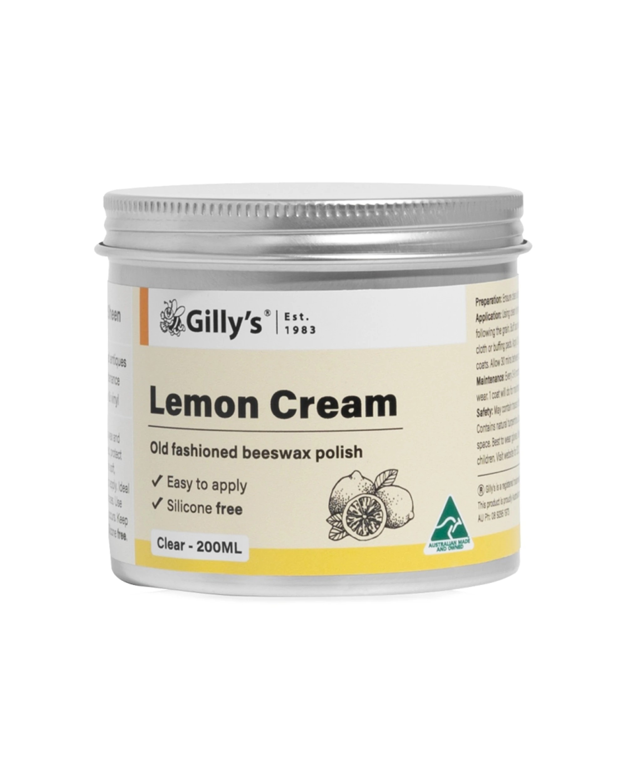 1 Gillys Lemon 200ml Beeswax Polish For Timber Furniture And Surfaces - Natural, 1 of 1