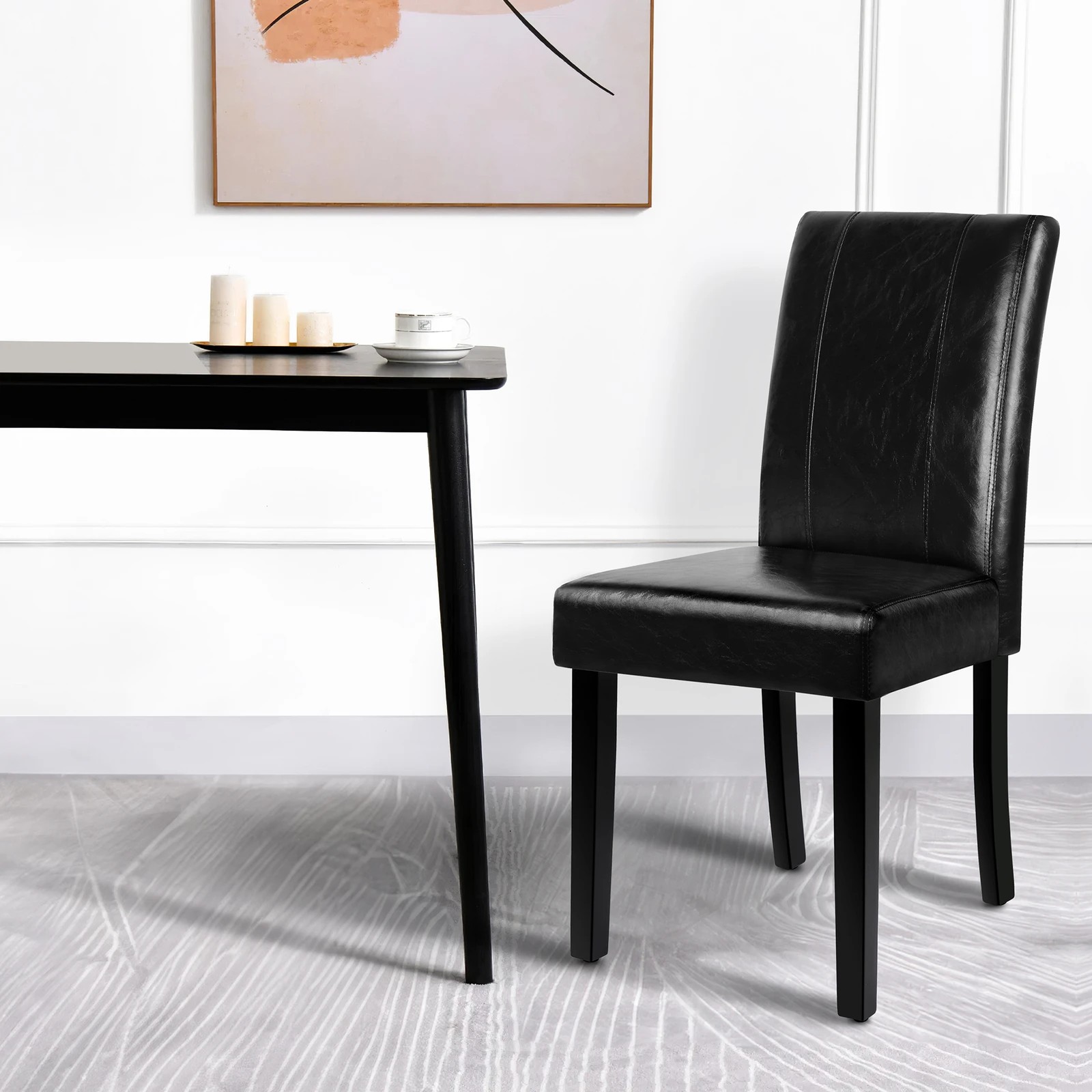 4 Alfordson 4x Dining Chairs Cafe Kitchen High-Back Chair Glossy PU Leather - Black, 4 of 10