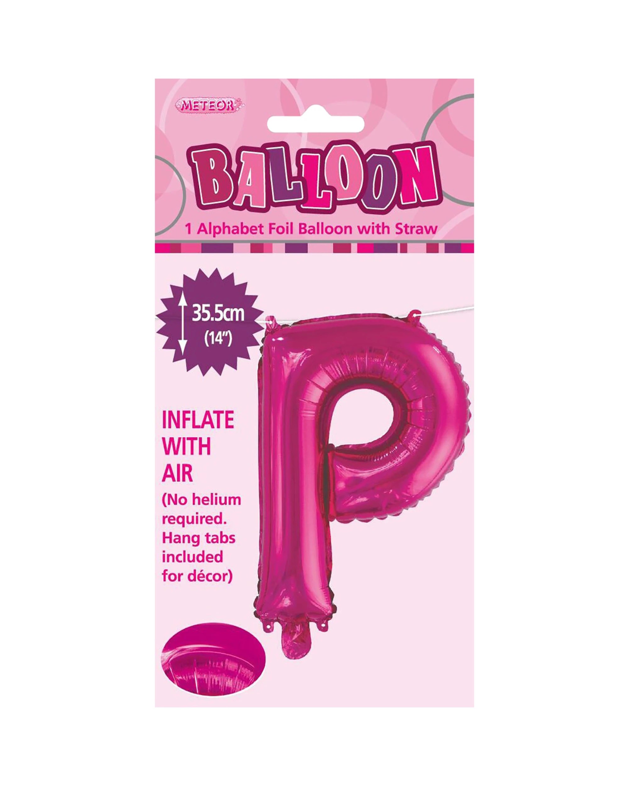 2 Meteor Letter P Hot Foil Air Fill Balloon 35.5cm - Pink, 2 of 2
