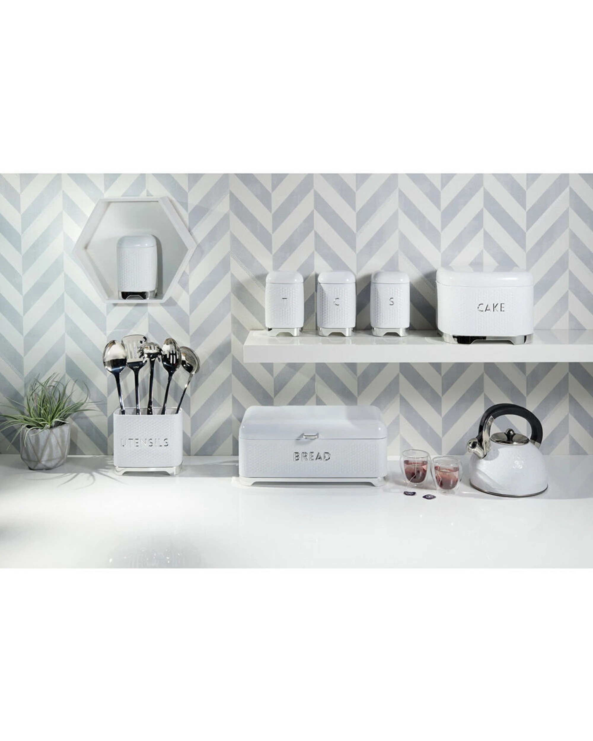 7 Kitchen 2pc Craft Lovello Retro Tea Canister Sugar Jar ComboTextured Finish Carbon Steel - White, 7 of 7