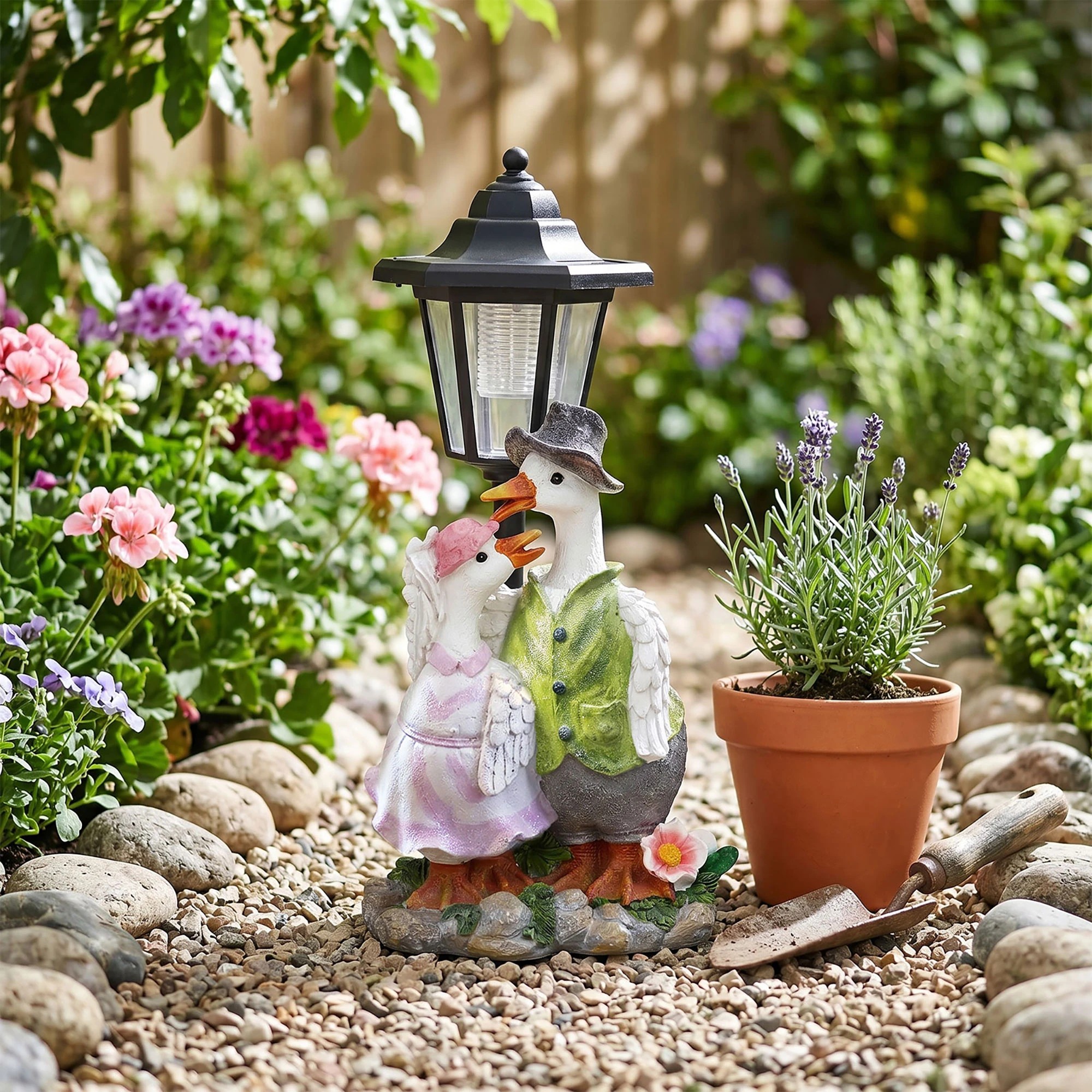 7 Emitto Duck Statue Solar Light Garden Resin White Green Pink, 7 of 8