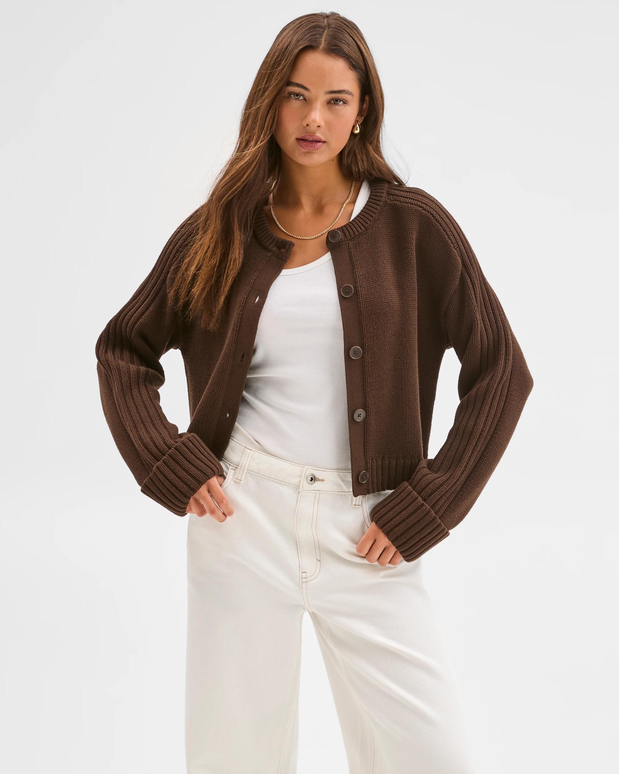 4 Lily Loves Australian Cotton Blend Knit Cardigan DARK COCOA, 4 of 7
