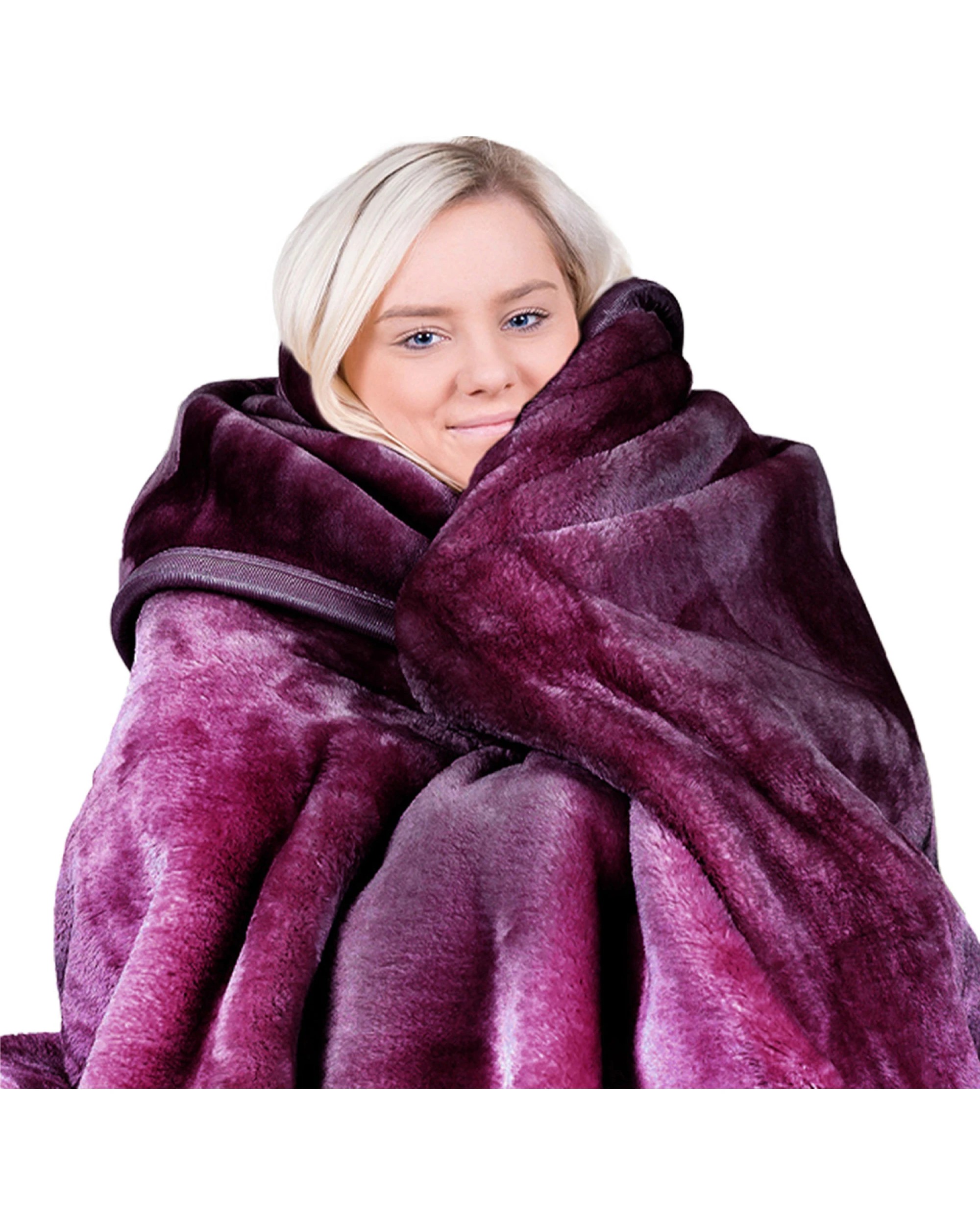2 Laura Hill 600-gsm Mink Blanket Double-sided Soft Plush Bed Faux Throw Rug Wine Purple
 - Queen Bed, 2 of 8