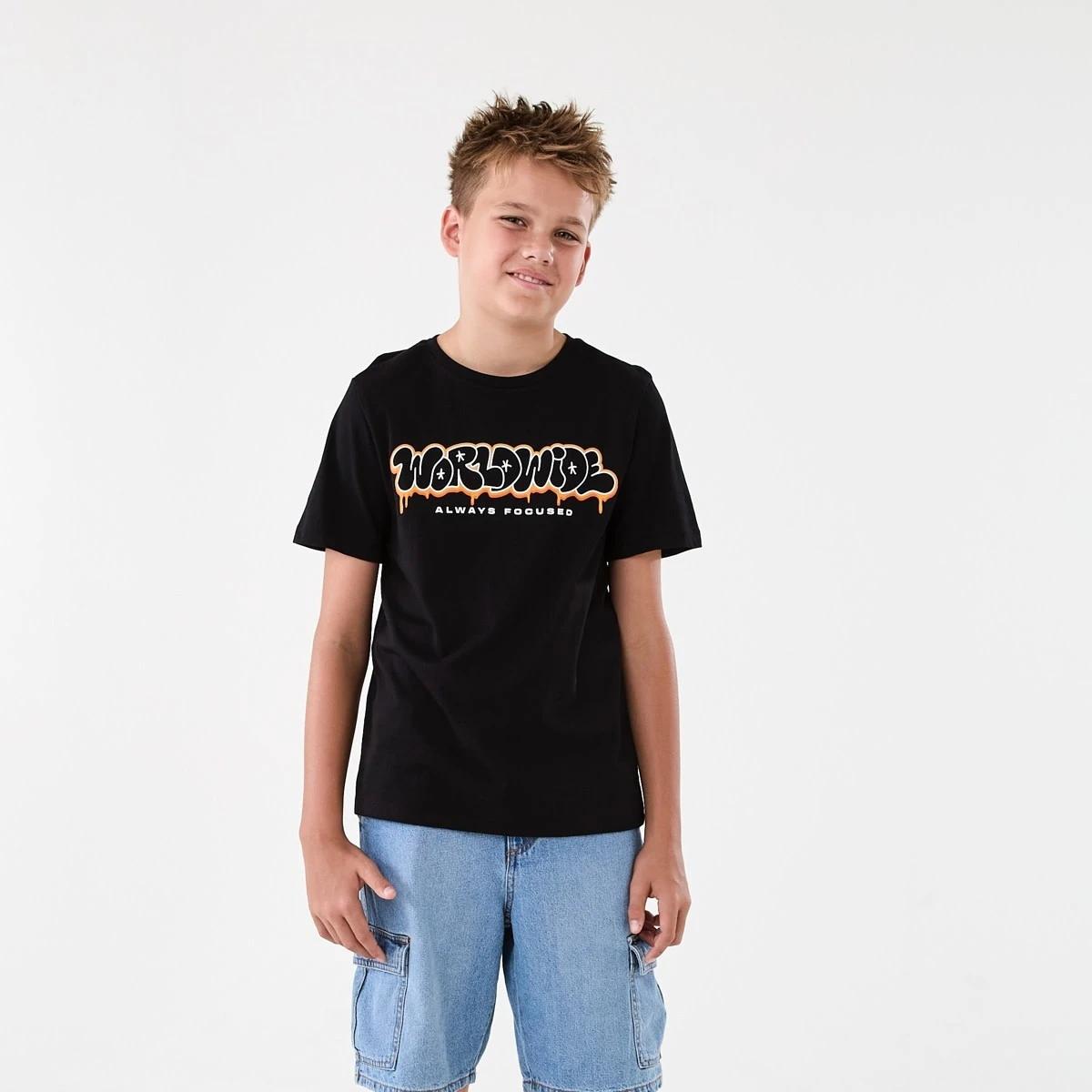 1 Short Sleeve Print T-shirt Blk Worldw, 1 of 8