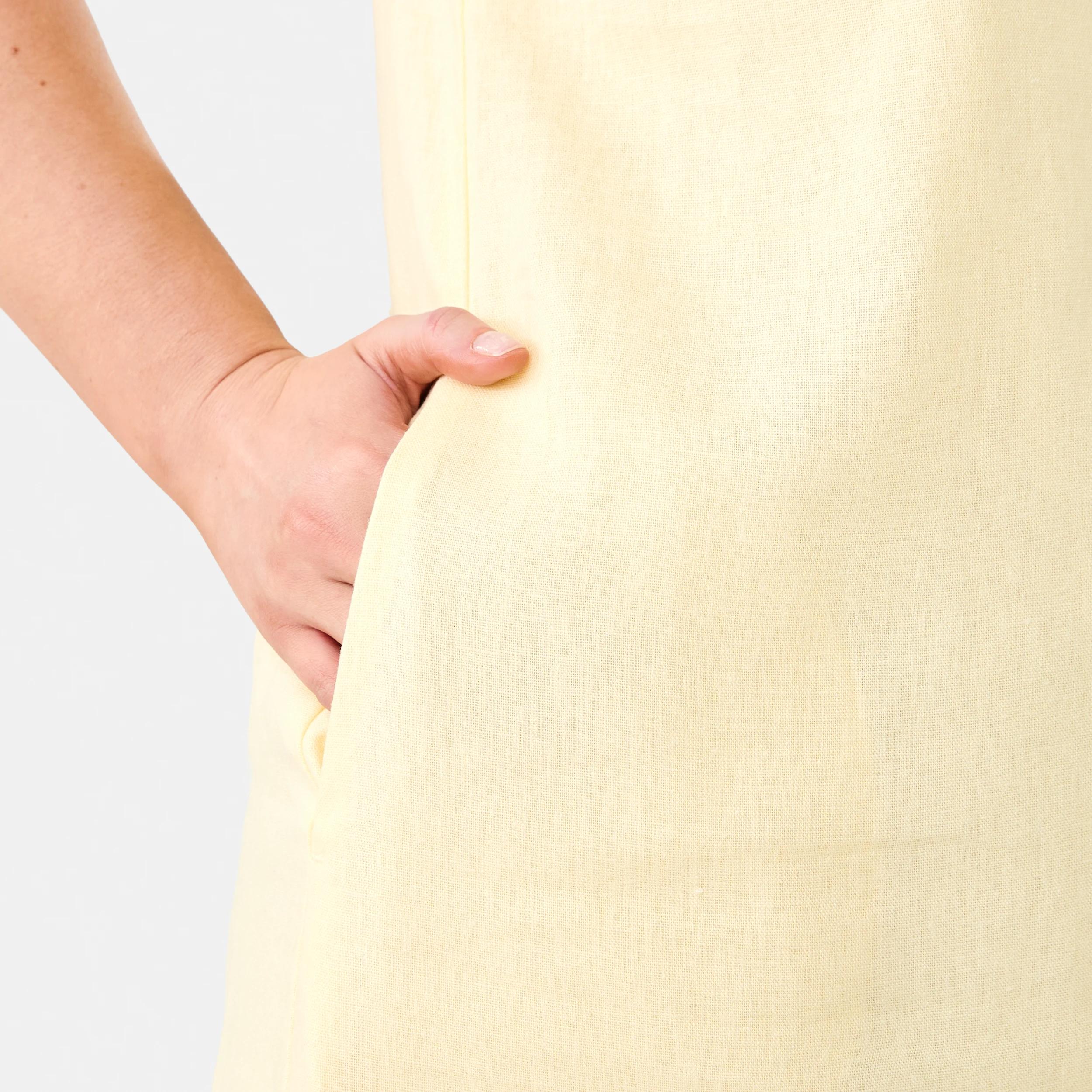 8 Sleeveless V-neck Linen Blend Button Mini Dress Fln Yellow, 8 of 9