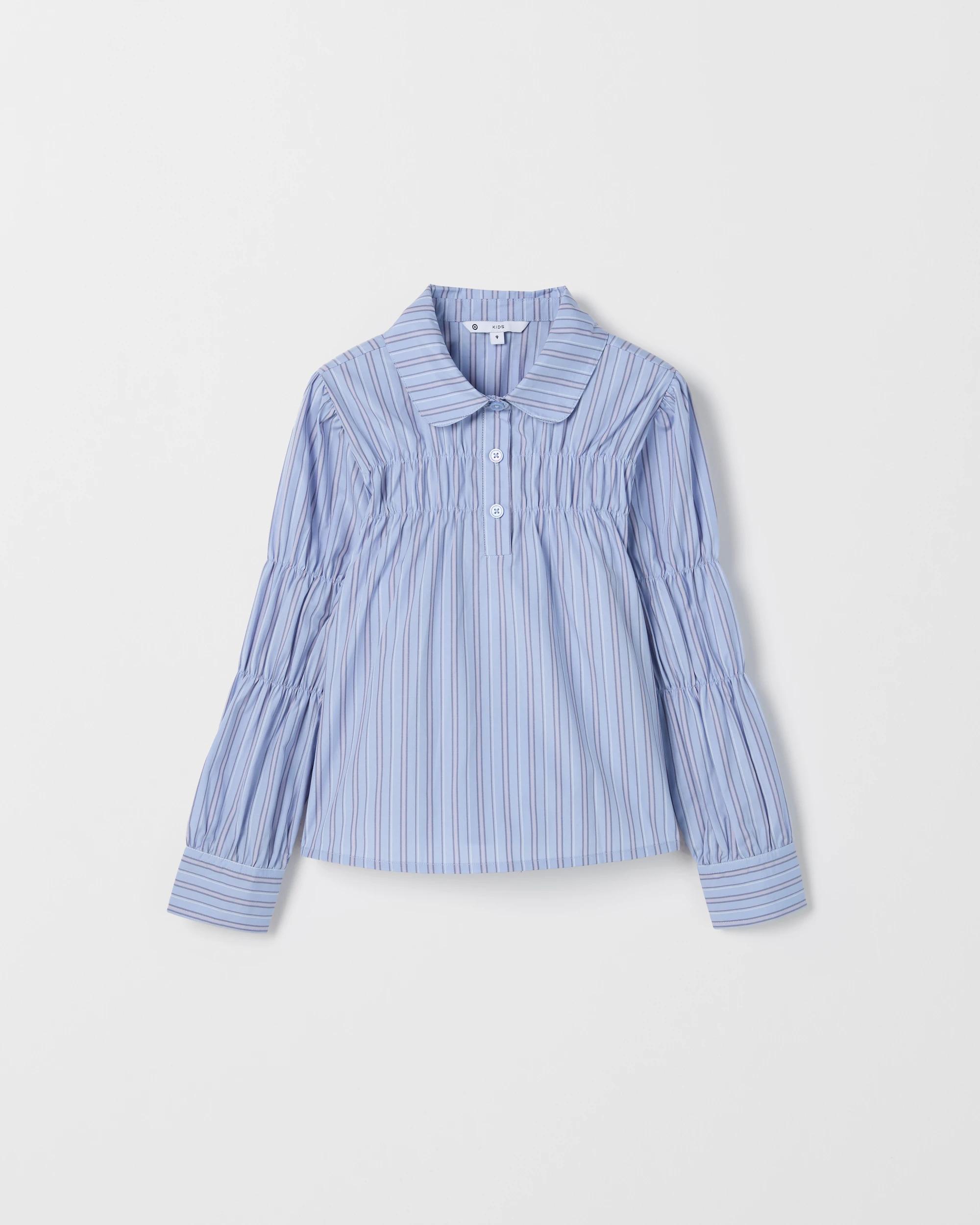 6 Target Kids Long Sleeve Ruched Pinstripe Shirt BLUE, 6 of 7