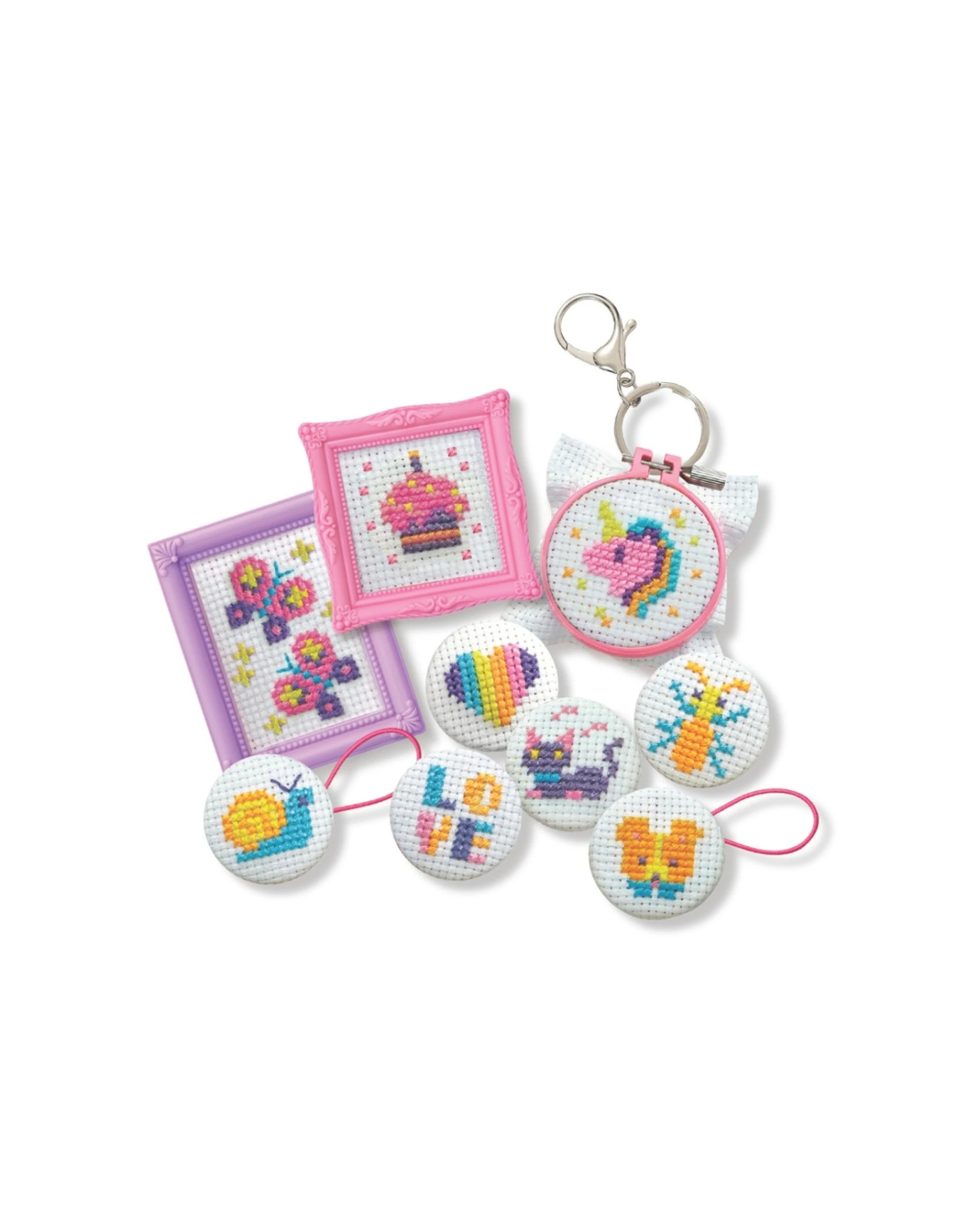 2 4M Kidzmaker Mini Cross Stitch Buttons Craft Kit Kids Art Set Activty - Multi, 2 of 3