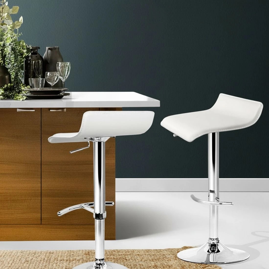 6 Artiss 2x Bar Stools Adjustable Gas Lift Chairs - White, 6 of 8