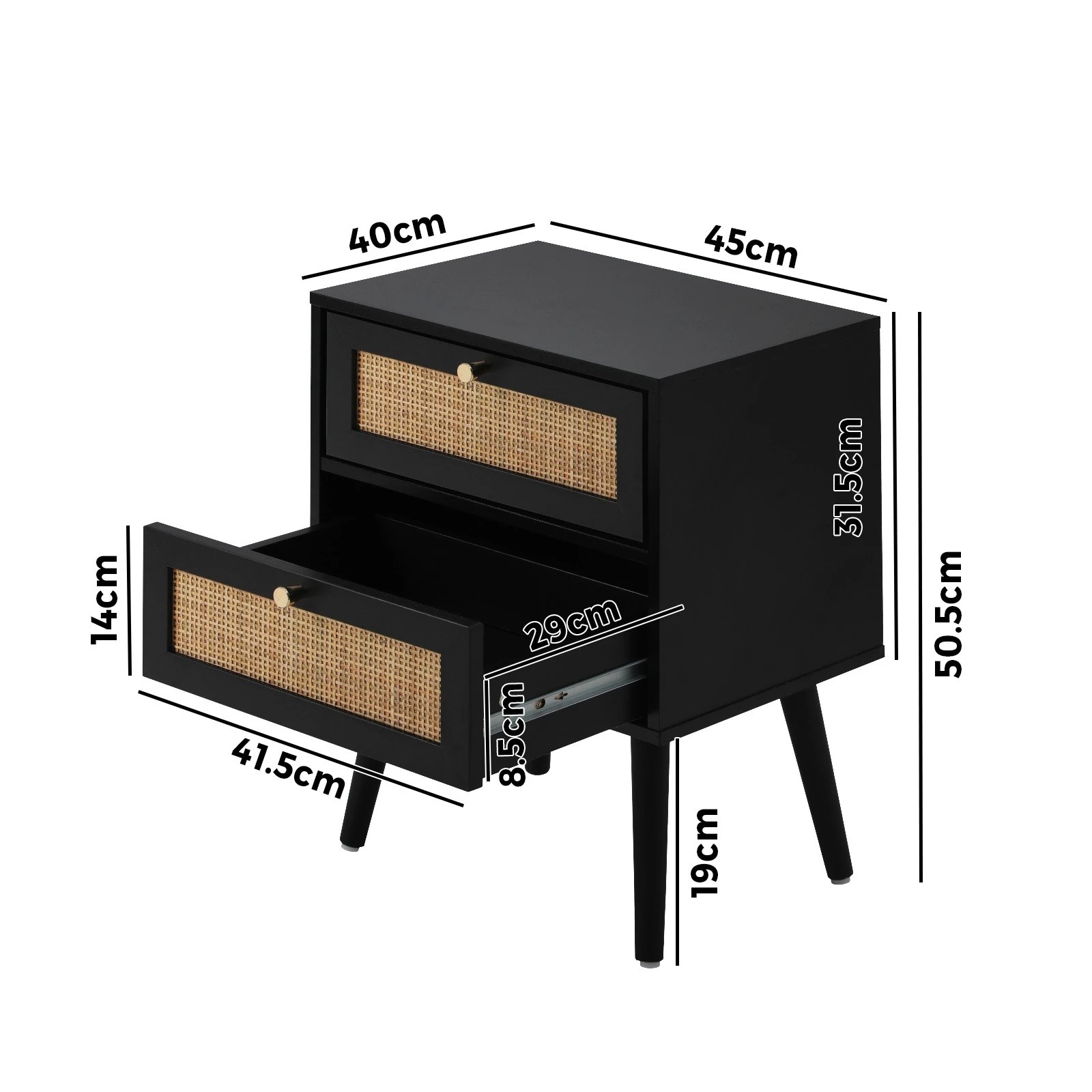 10 Oikiture Bedside Table Side Table 2 Drawers Nightstand Rattan
 - Black, 10 of 10