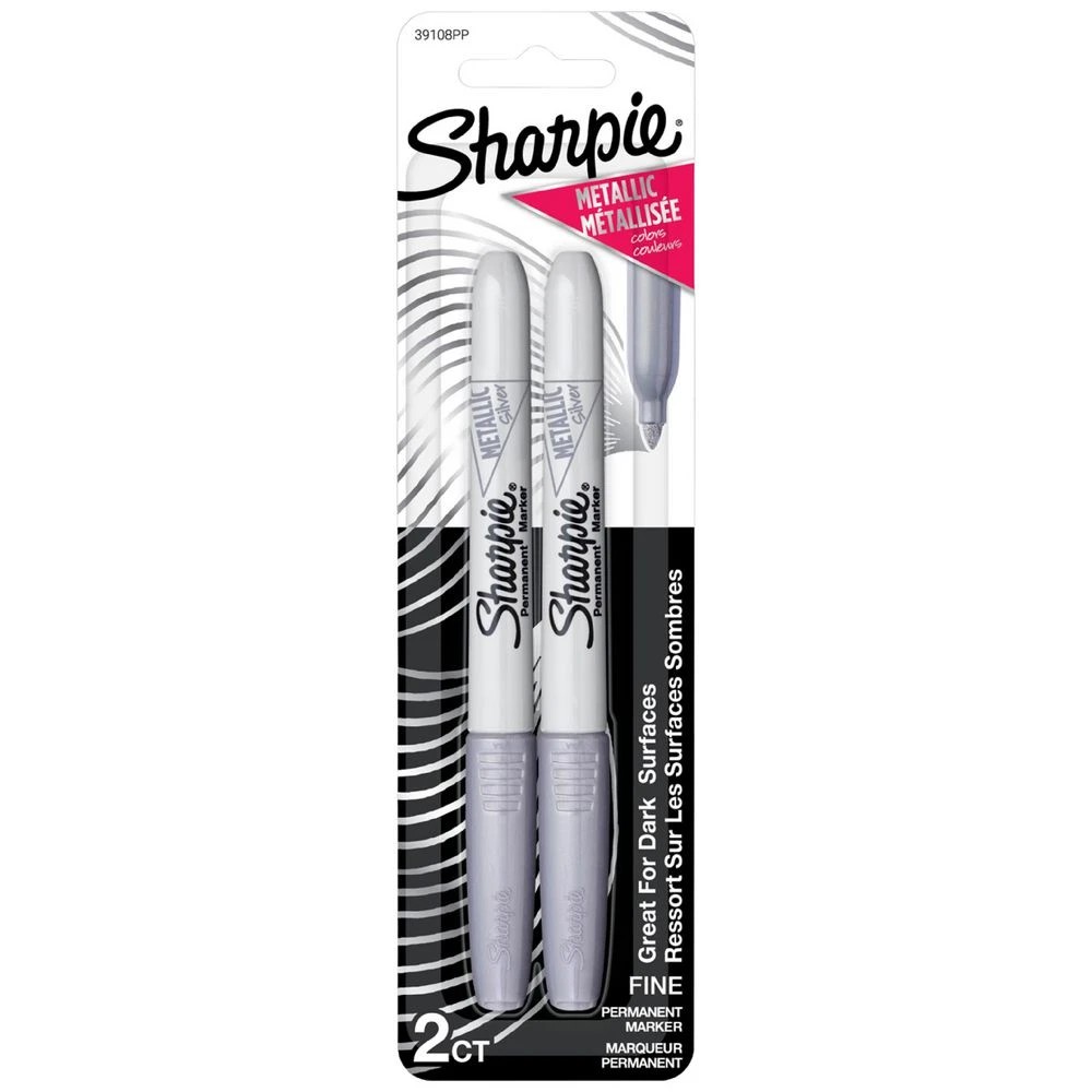 1 Sharpie Fine Permanent Marker Metallic Silver 2 Pack, 1 of 10