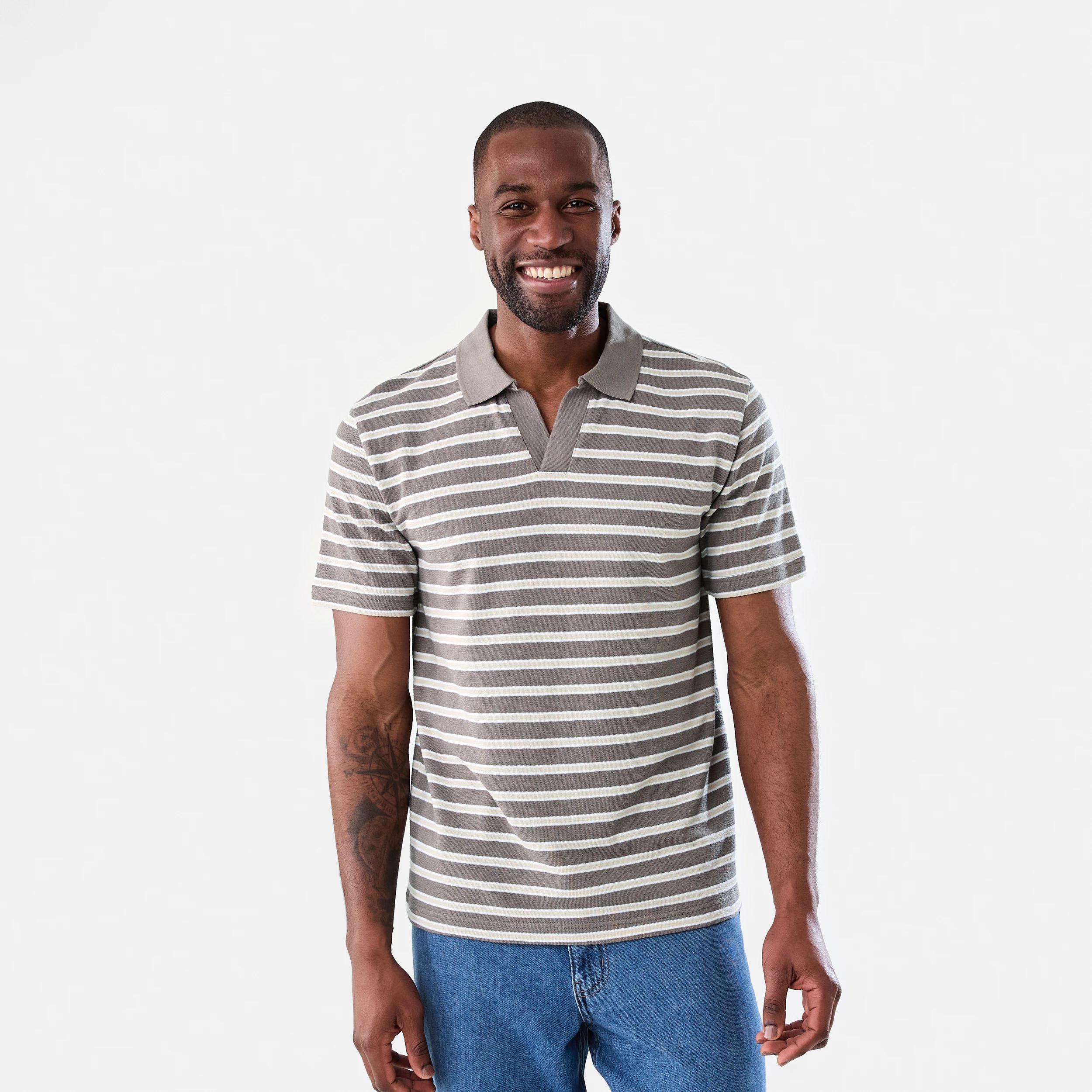 1 Textured Stripe Polo Shirt DRIFT WOOD STRIPE, 1 of 6