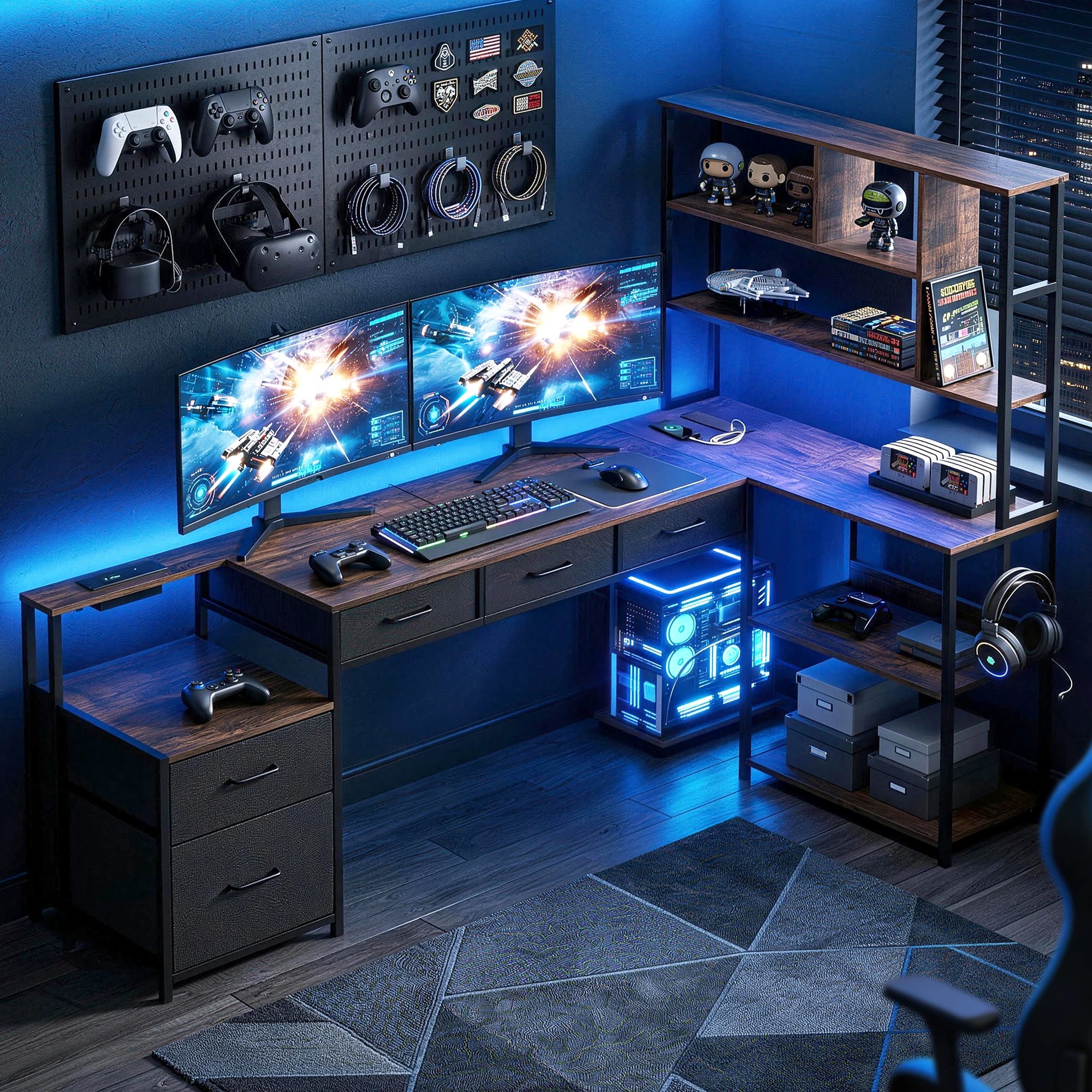 5 Artiss 200cm L Shaped Gaming Desk Computer Desk with LED Lights & Power Outlets, 5 of 5