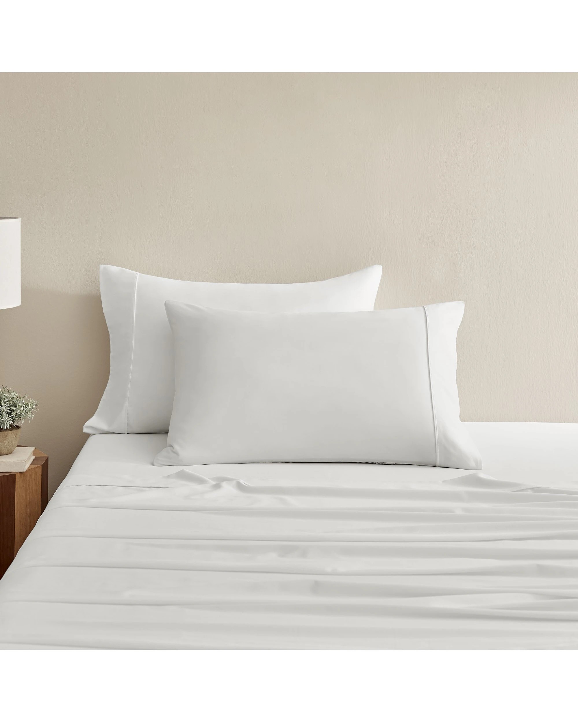 2 Serene 400TC Bamboo Cotton Sateen Sheet Set - King Single Bed - White, 2 of 5